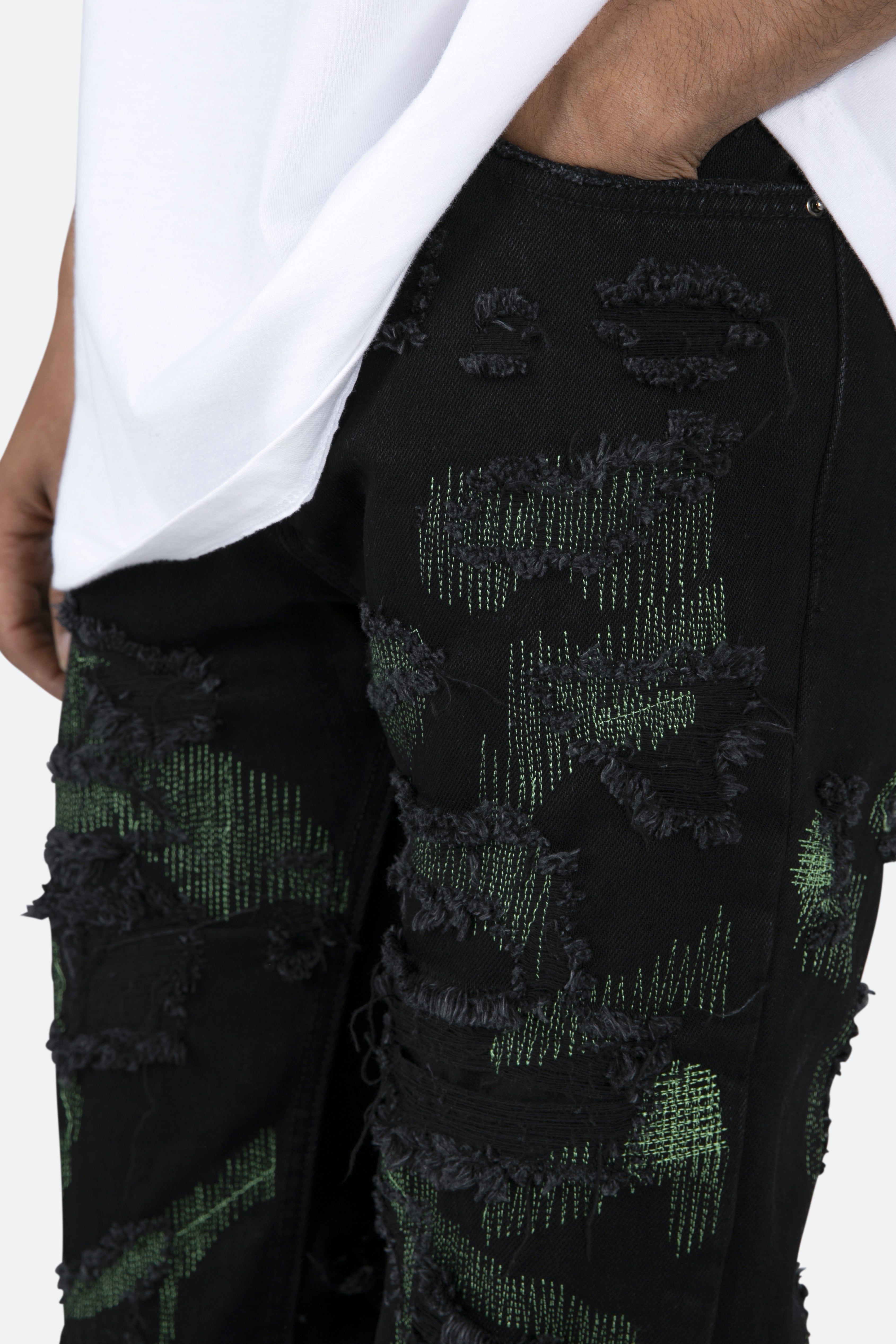 D456 Repaired Straight Denim - Black/Green sold by MNML product image thumbnail 7