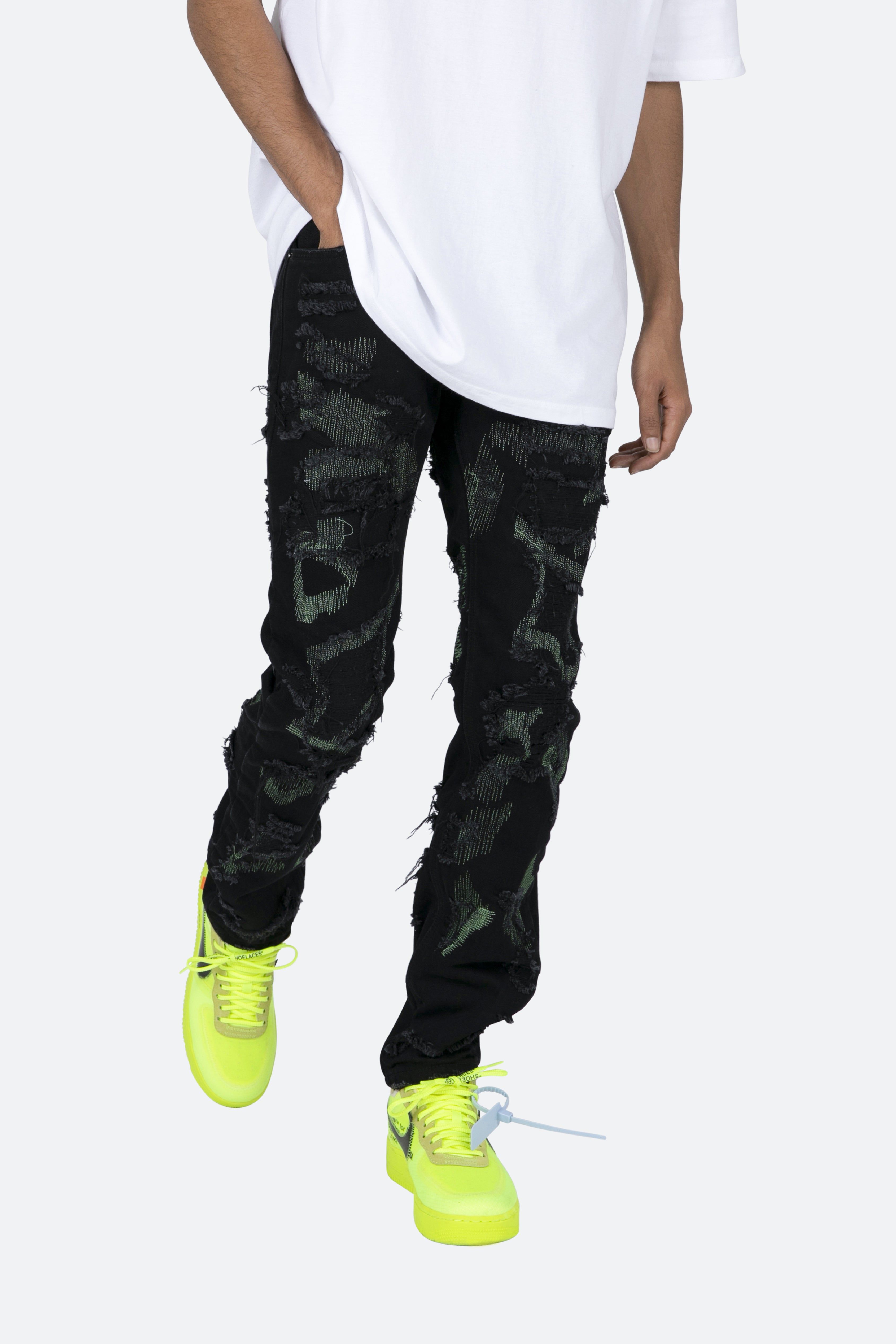 D456 Repaired Straight Denim - Black/Green sold by MNML product image thumbnail 6