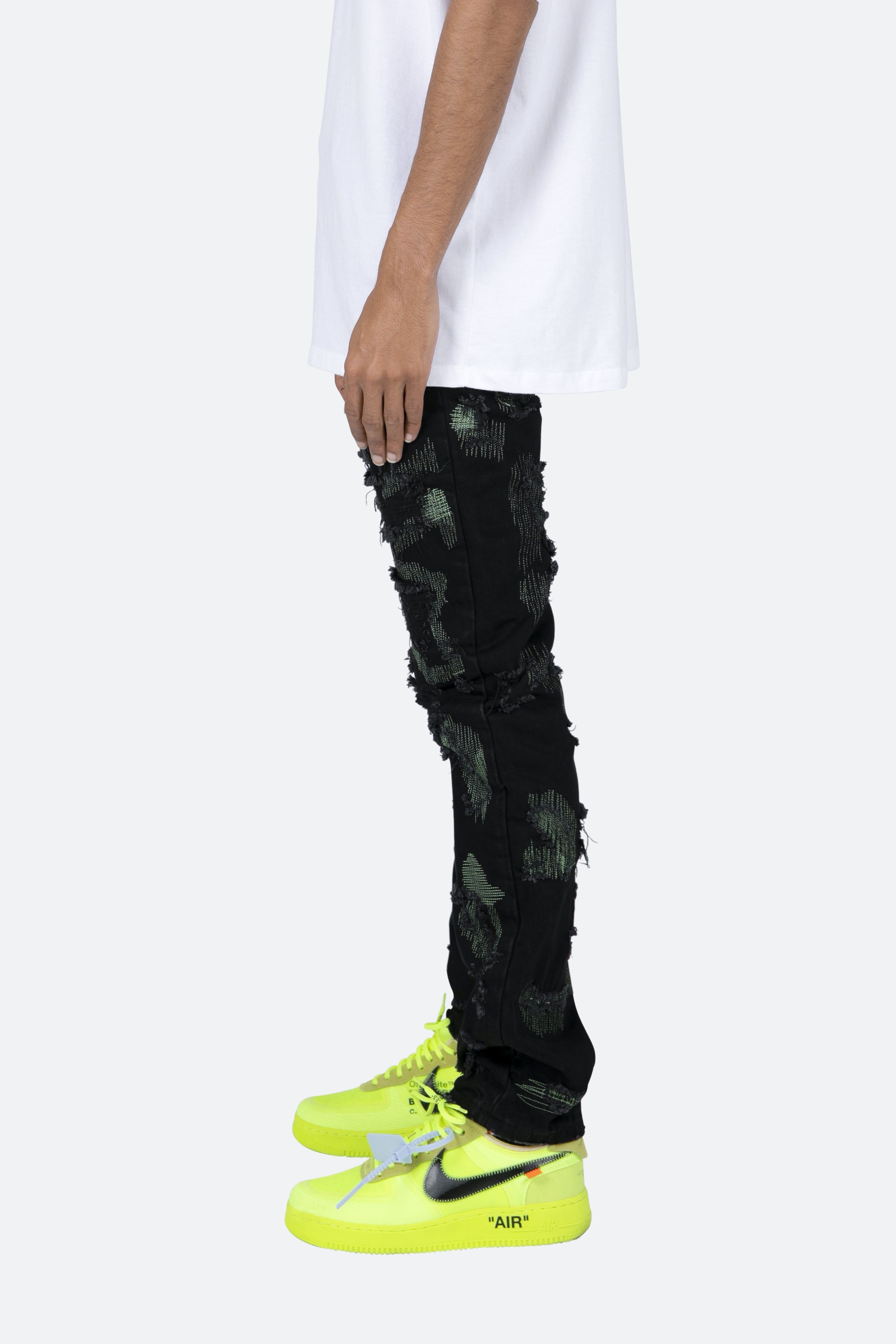 D456 Repaired Straight Denim - Black/Green sold by MNML product image thumbnail 4