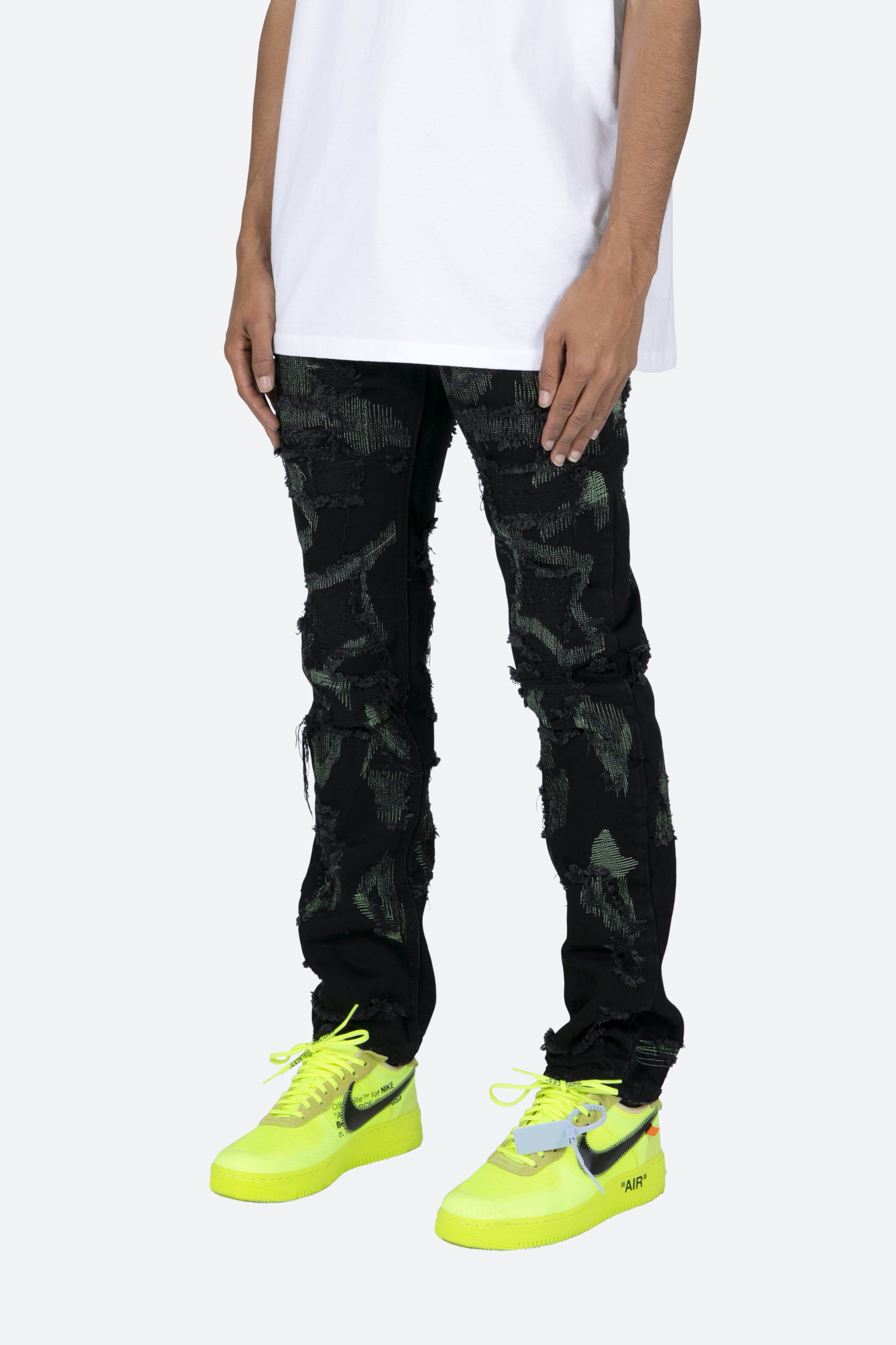 D456 Repaired Straight Denim - Black/Green sold by MNML product image thumbnail 3