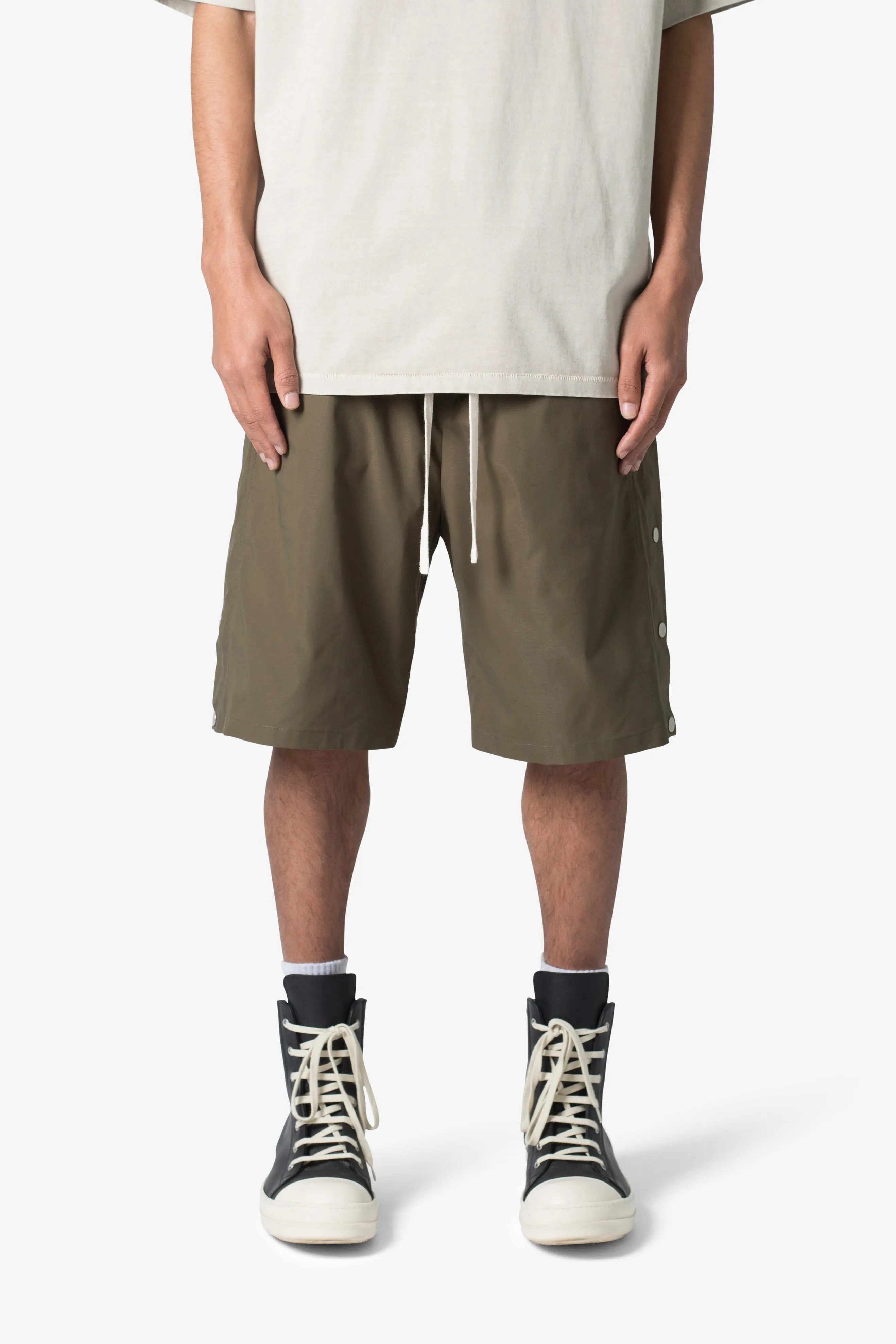 Side Snap Nylon Shorts - Olive sold by MNML