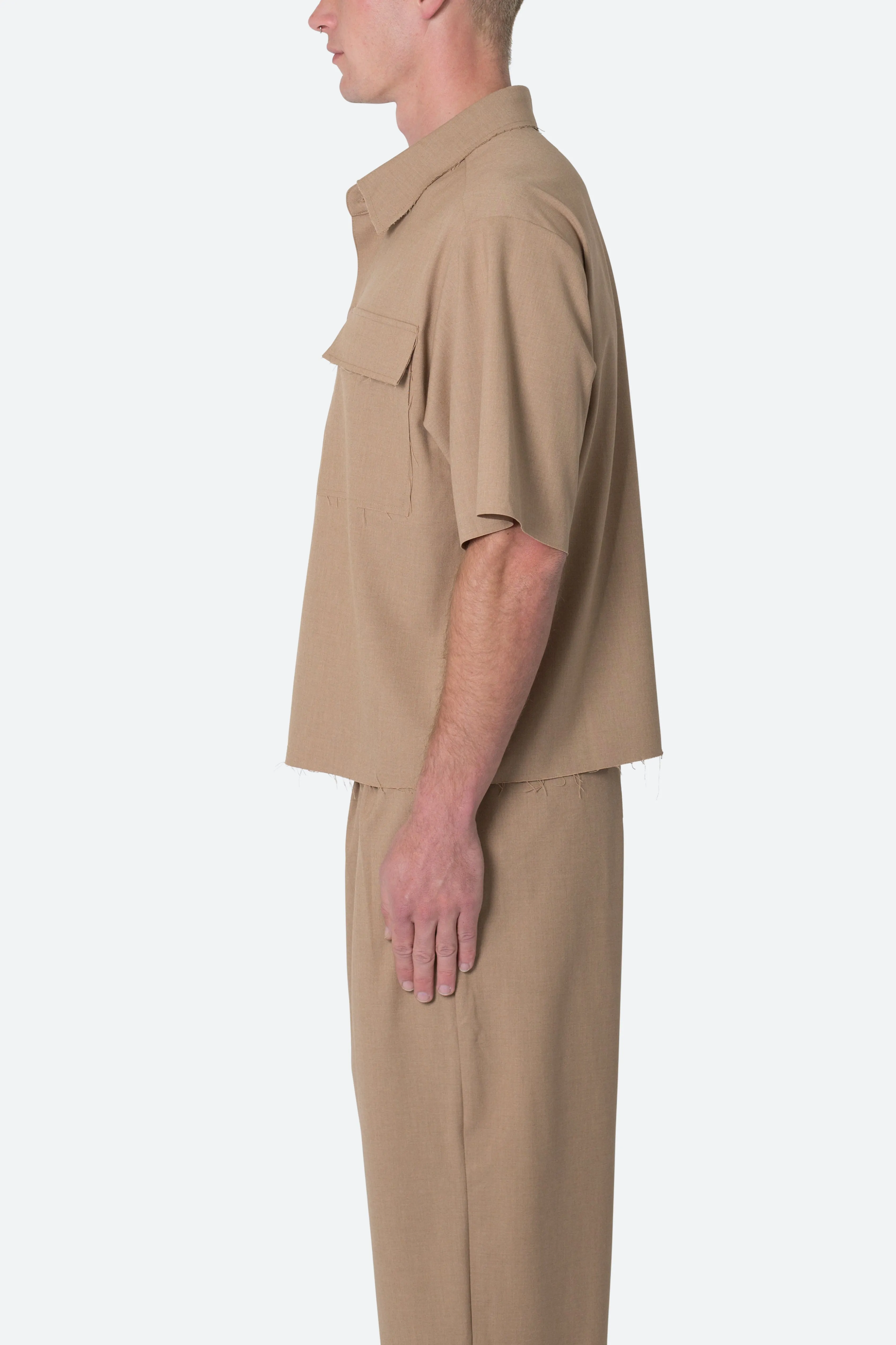 Cropped Woven Shirt - Khaki sold by MNML product image thumbnail 4