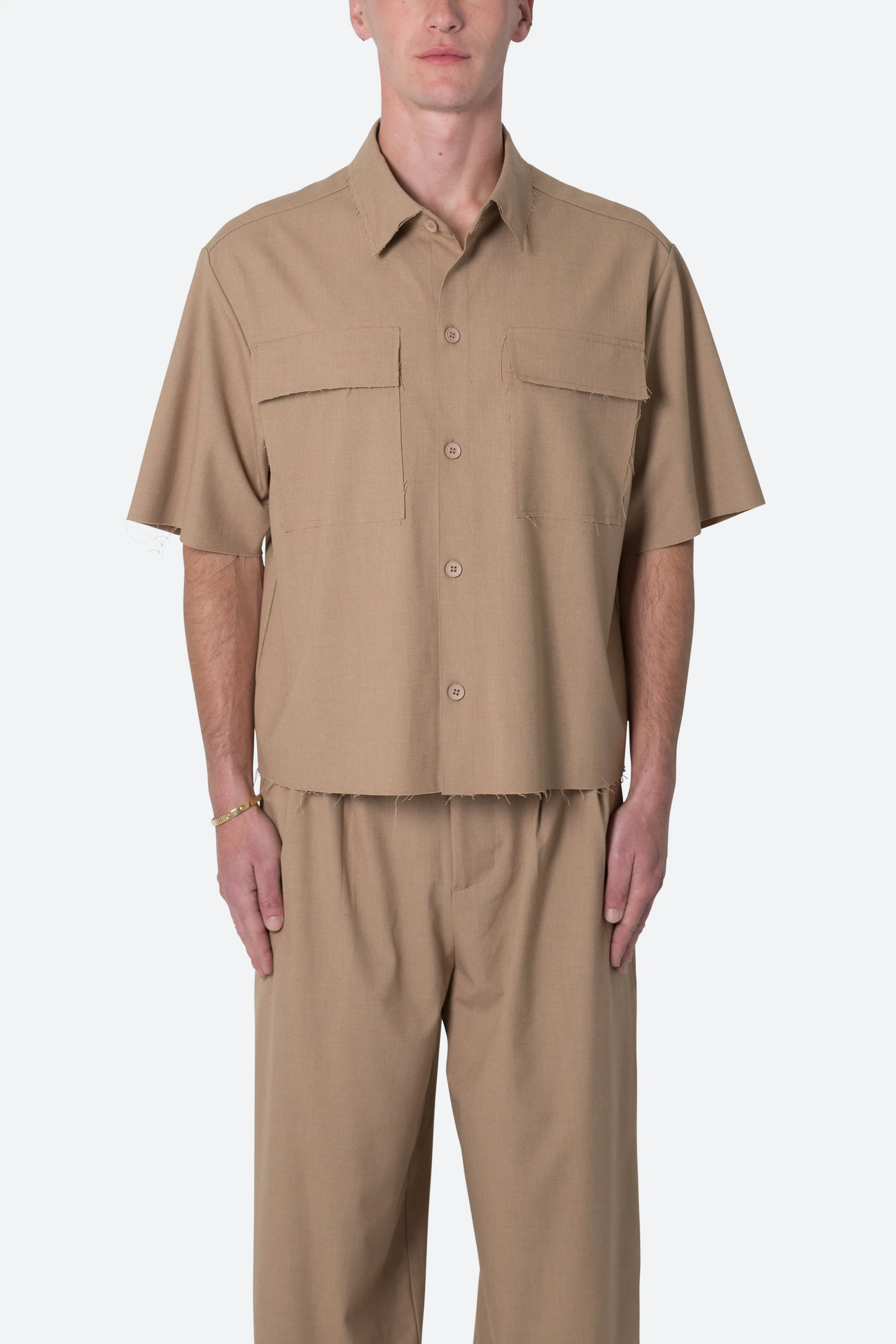 Cropped Woven Shirt - Khaki sold by MNML product image thumbnail 2