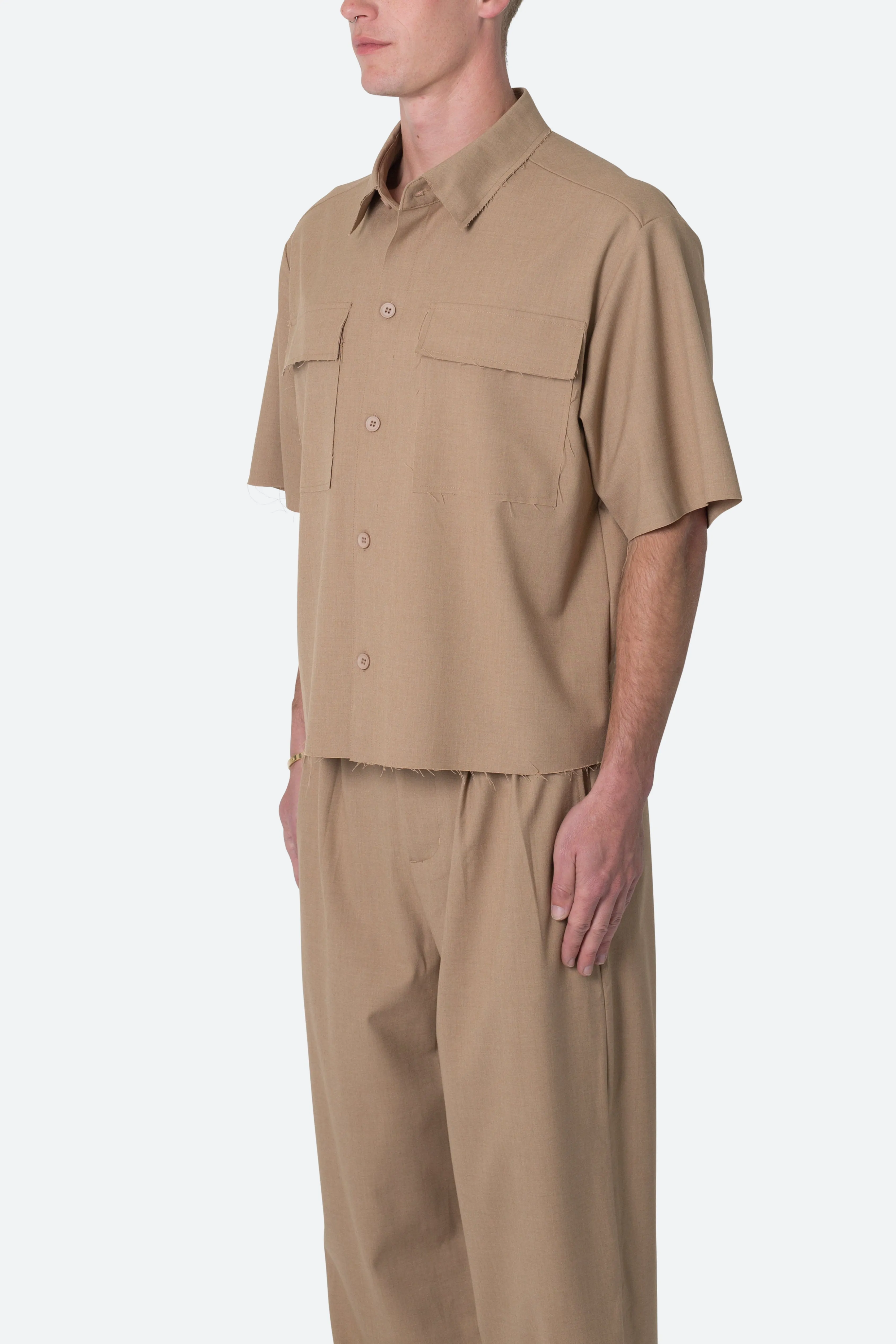 Cropped Woven Shirt - Khaki sold by MNML product image thumbnail 3