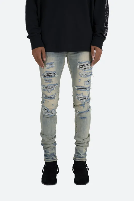 X165 Paisley Skinny Denim - Blue/Black sold by MNML