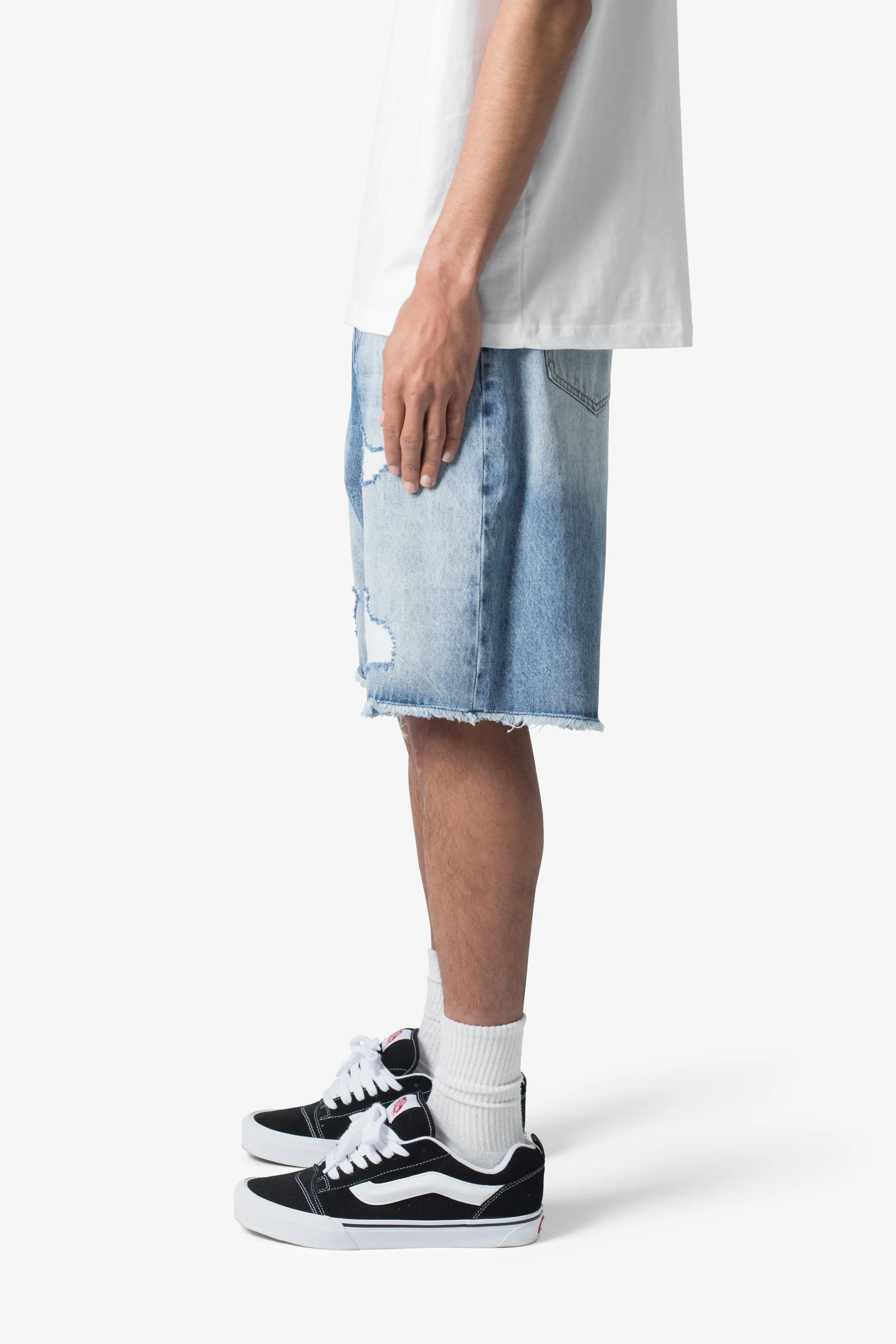 Baggy Rip Denim Shorts - Vintage Blue sold by MNML product image thumbnail 4