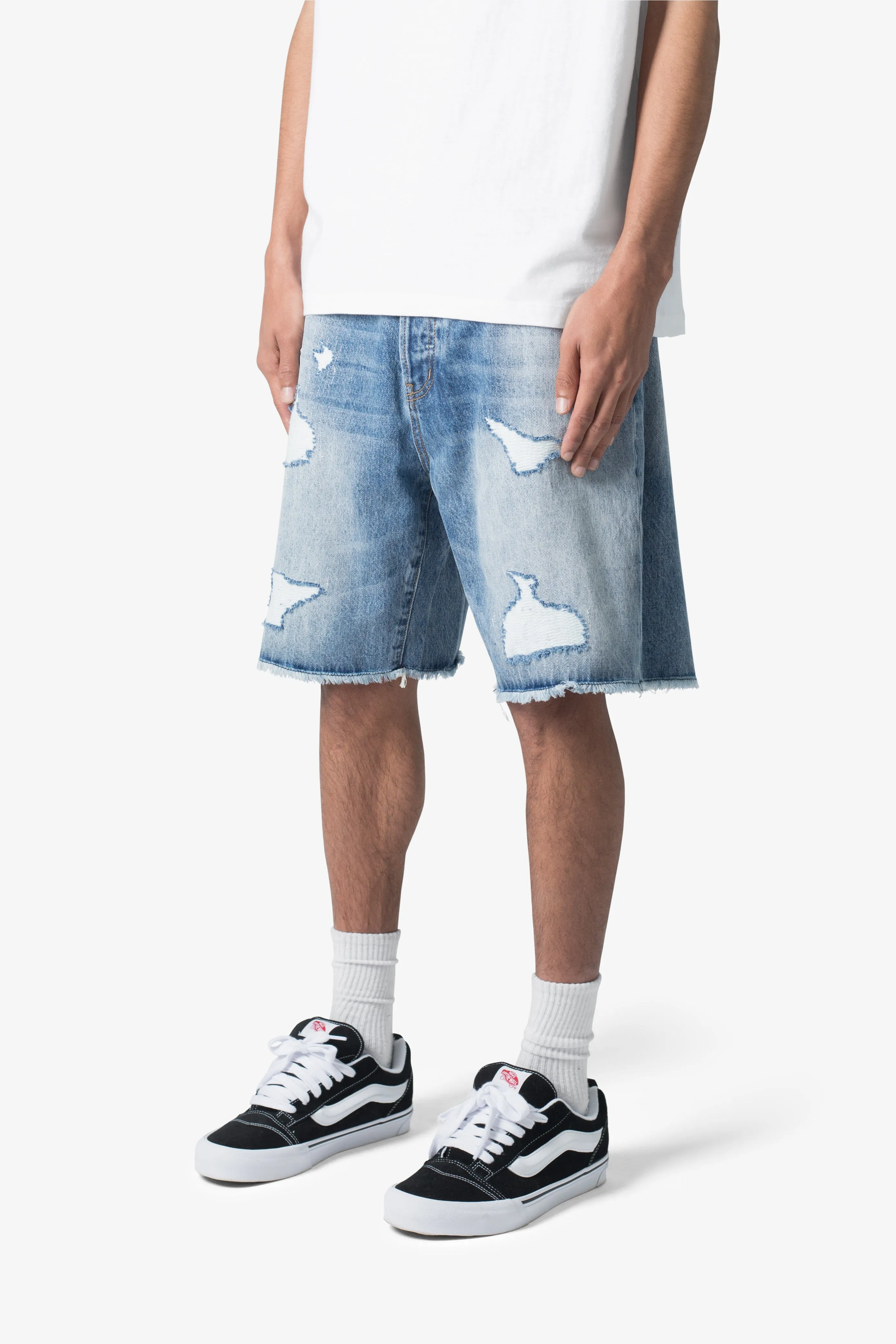 Baggy Rip Denim Shorts - Vintage Blue sold by MNML product image thumbnail 3