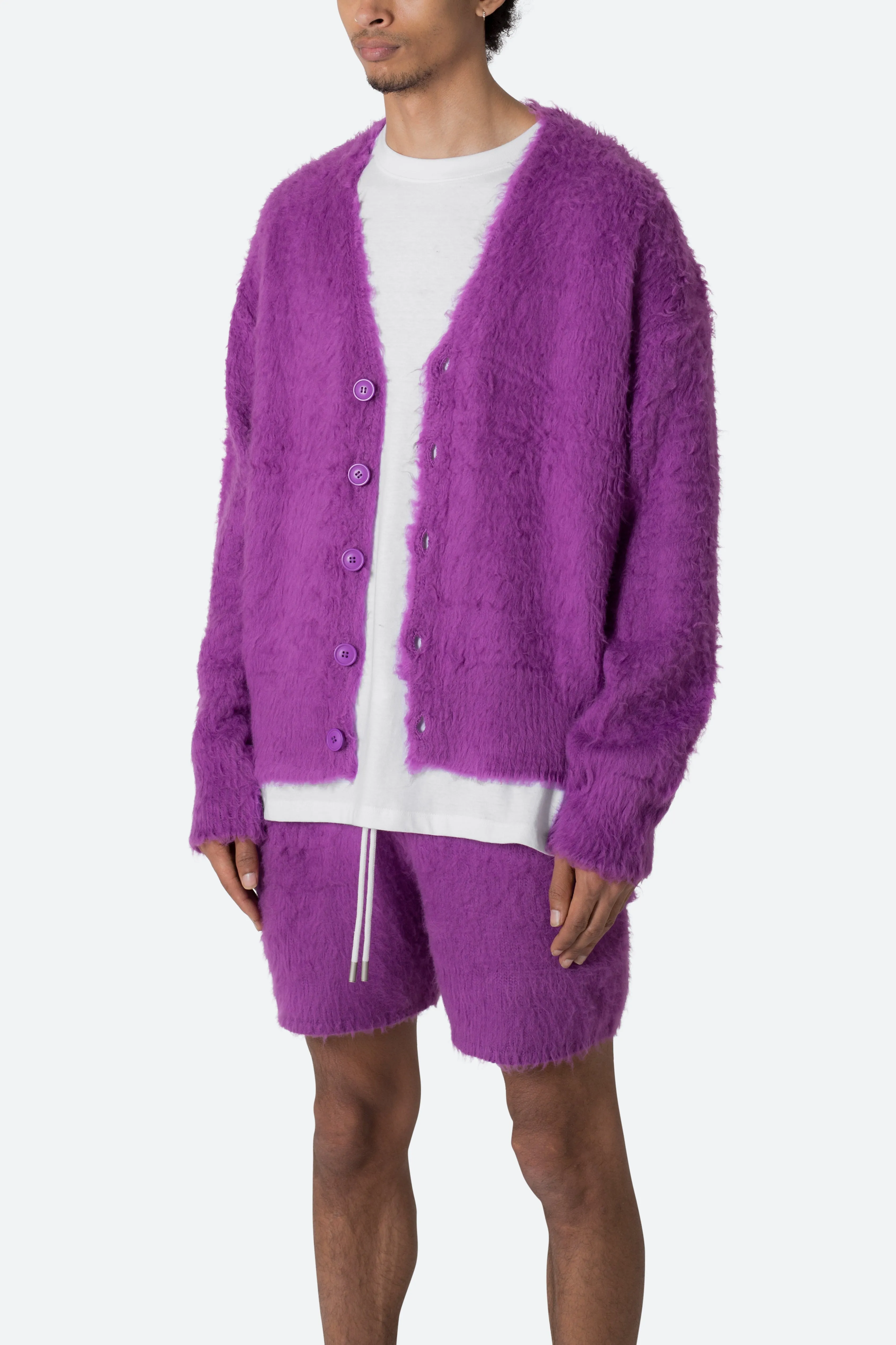 Fuzzy Cardigan Sweater - Purple sold by MNML product image thumbnail 4