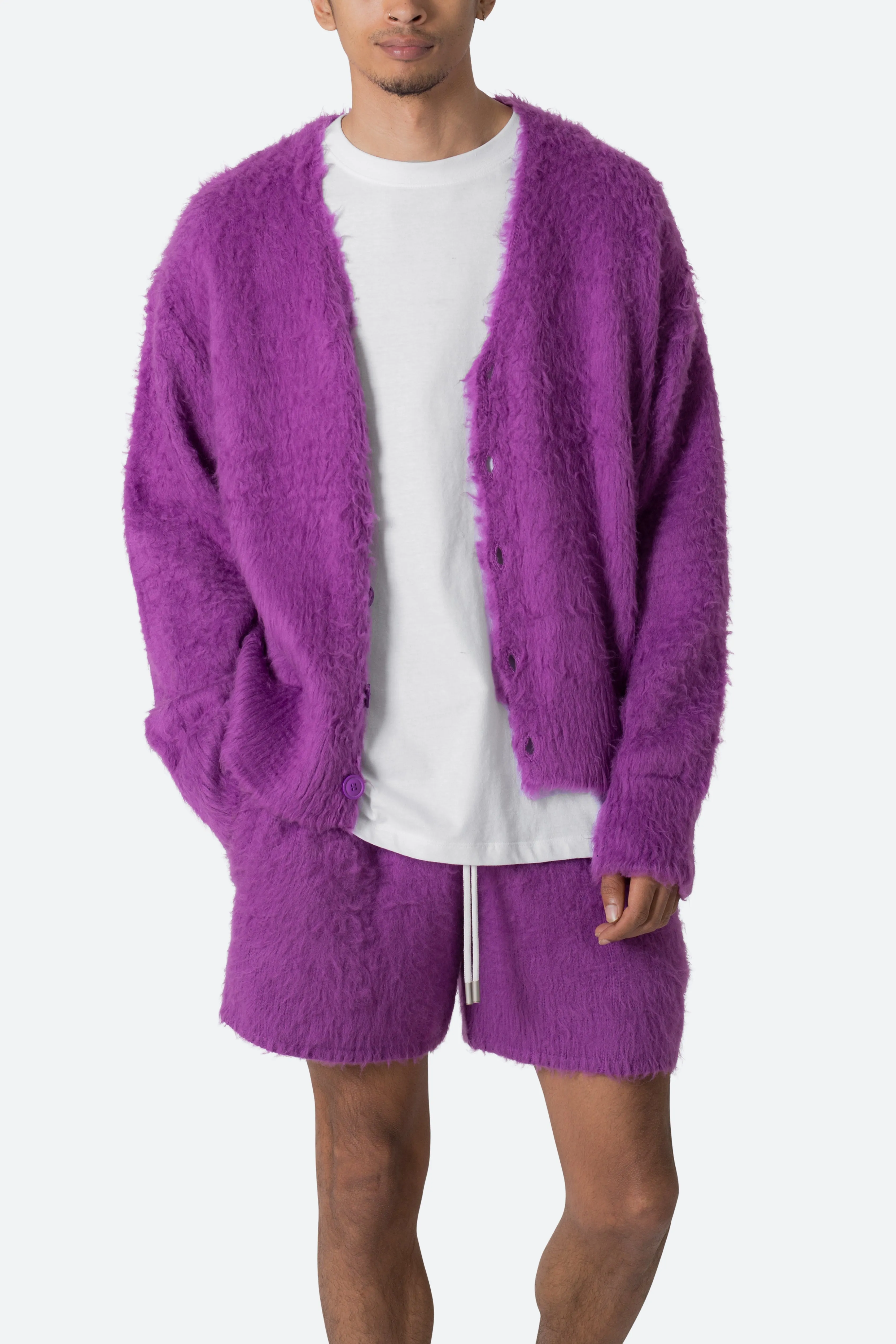 Fuzzy Cardigan Sweater - Purple sold by MNML product image thumbnail 2