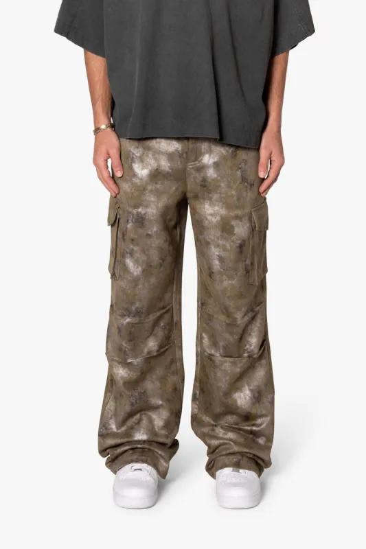 Baggy Dual Tone Sueded Cargo Pants - Olive sold by MNML