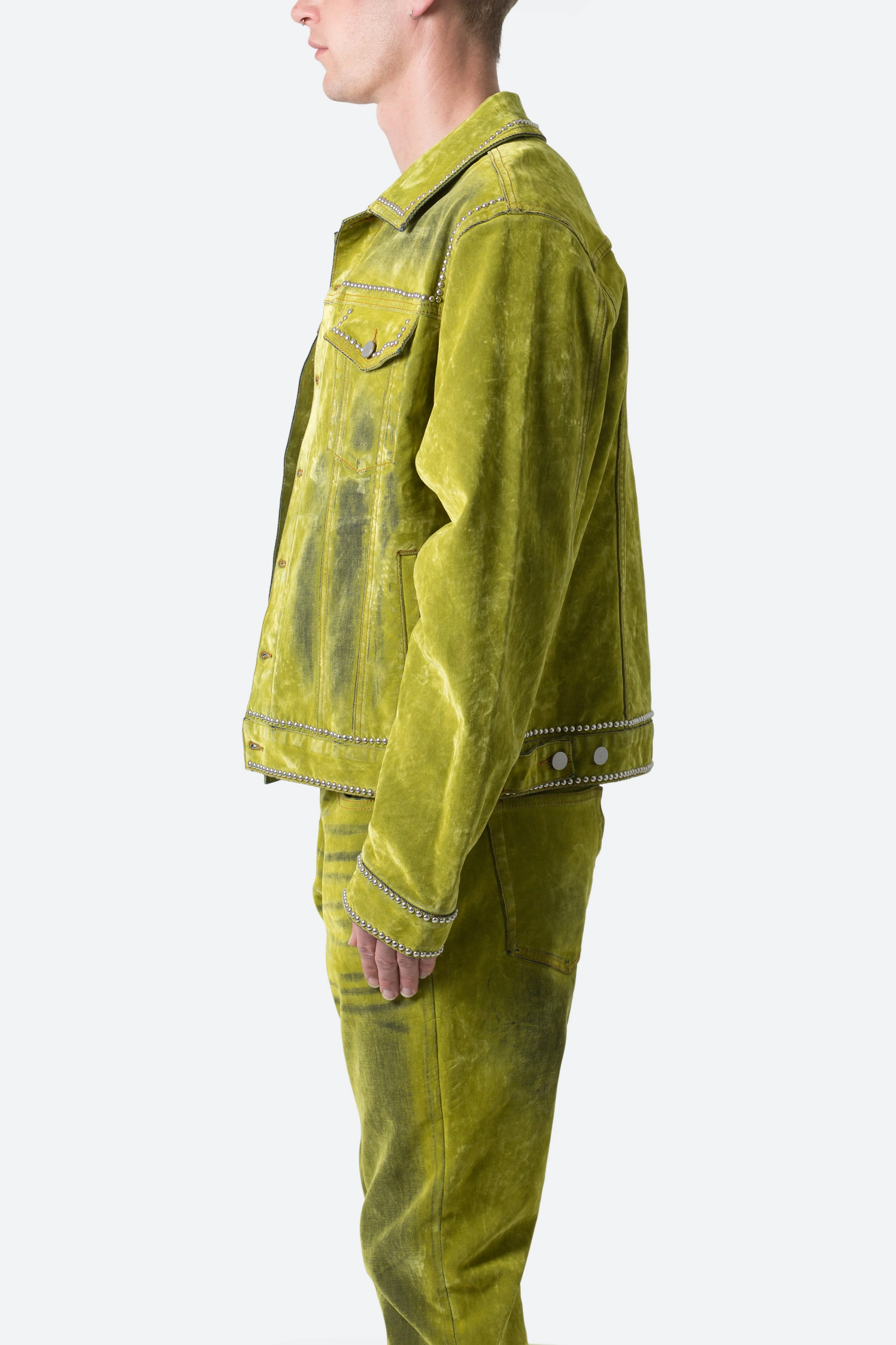 Studded Suede Denim Jacket - Green sold by MNML product image thumbnail 5