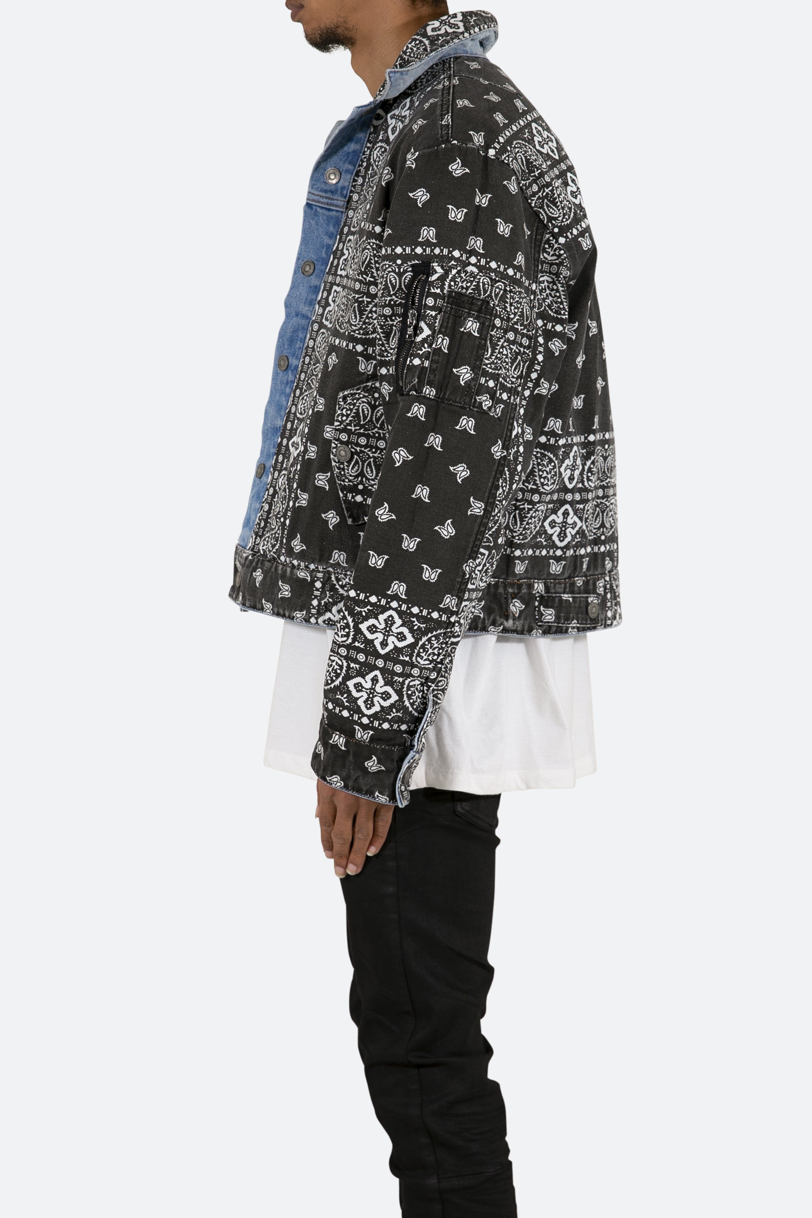 Reversible Paisley Trucker Jacket - Blue/Black sold by MNML product image thumbnail 5