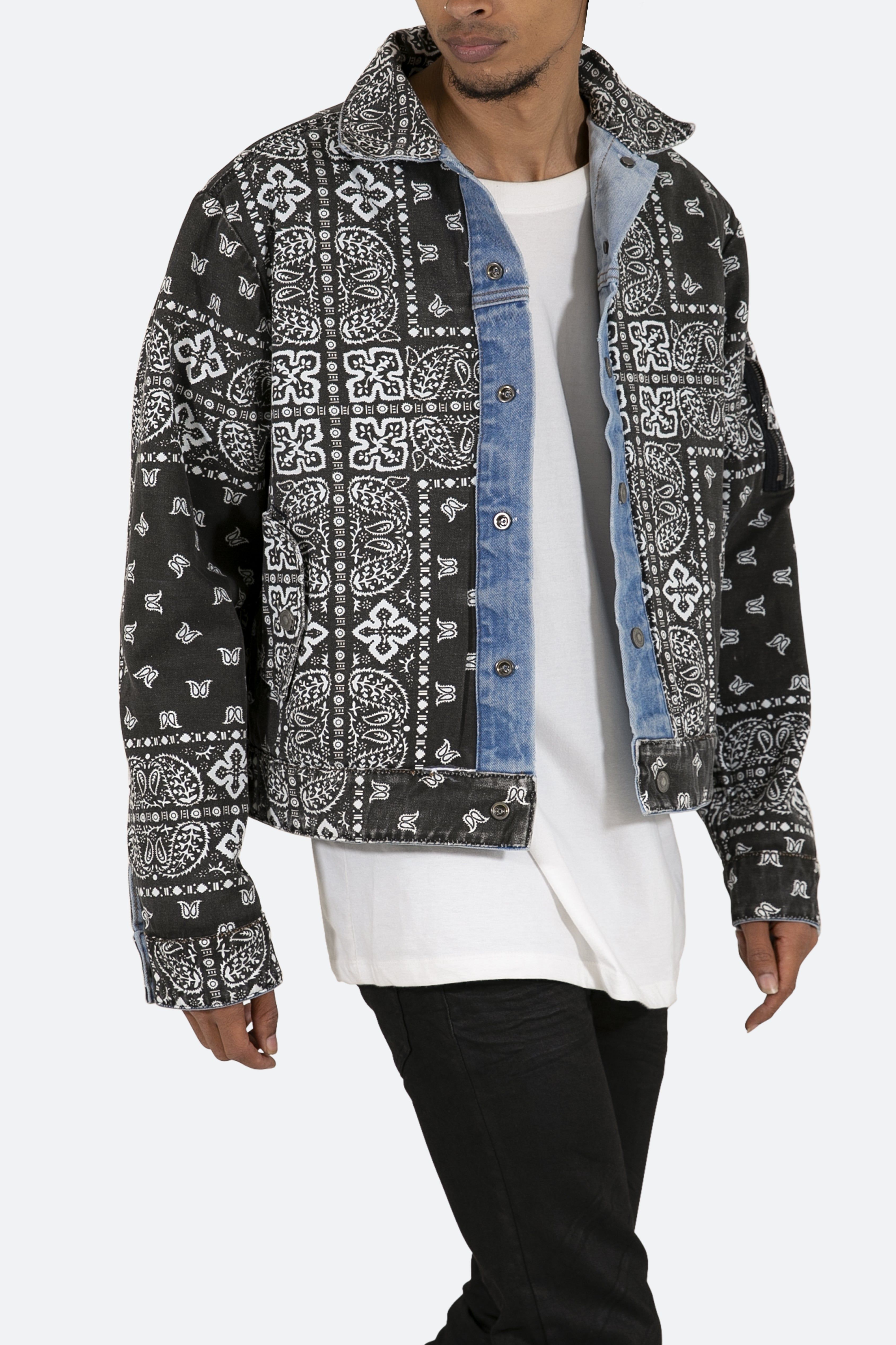 Reversible Paisley Trucker Jacket - Blue/Black sold by MNML product image thumbnail 7