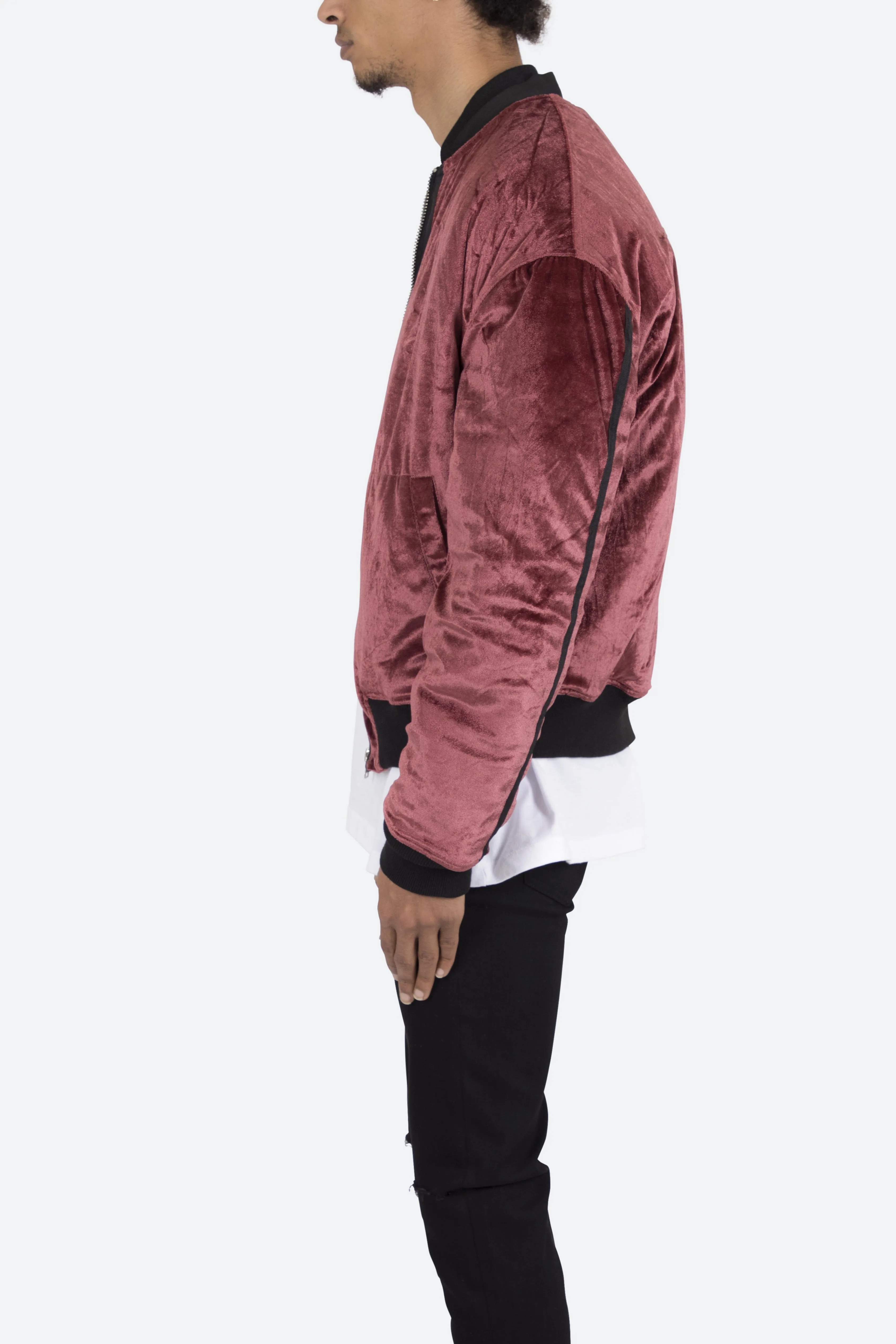 Velour Bomber Jacket - Burgundy sold by MNML product image thumbnail 5