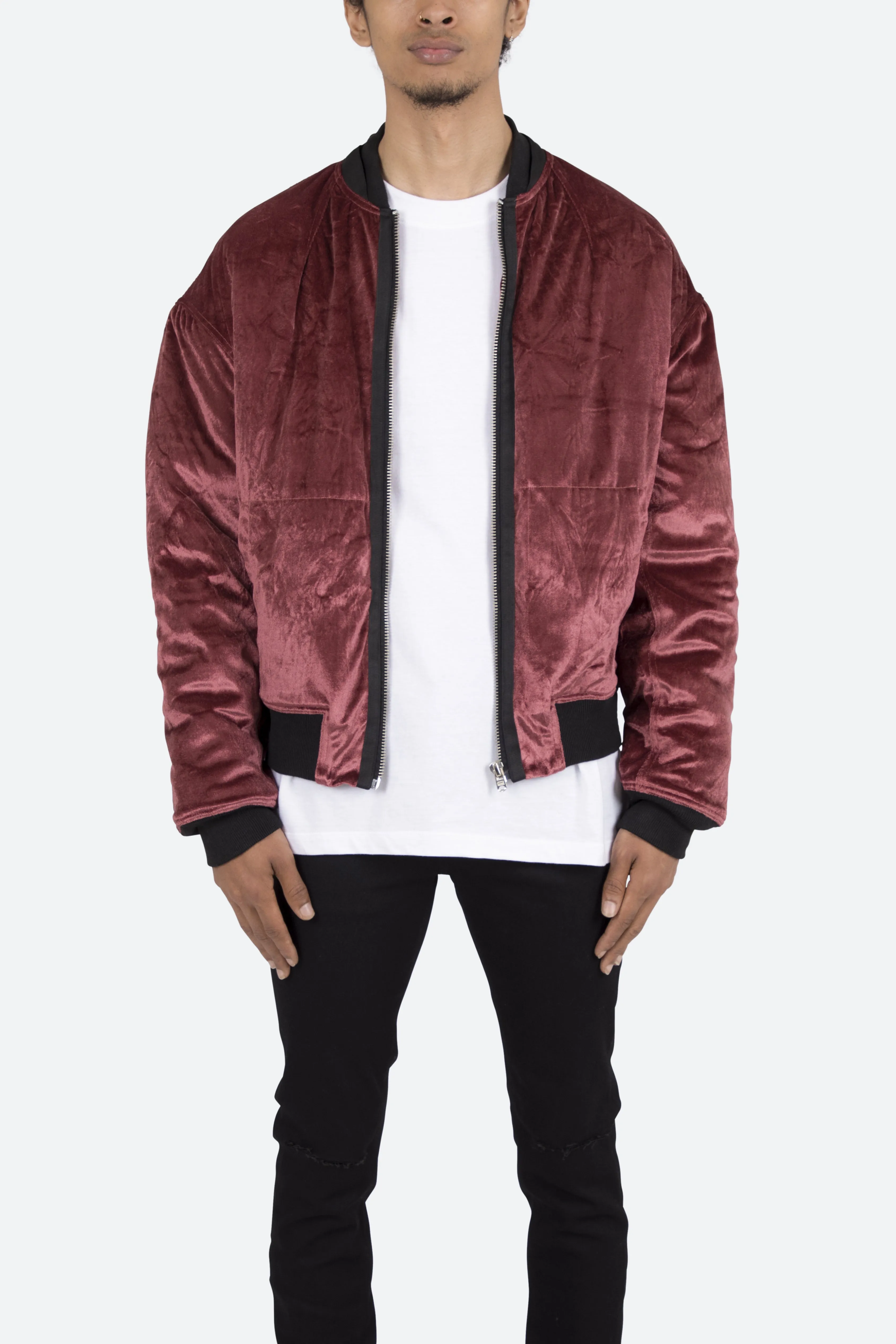 Velour Bomber Jacket - Burgundy sold by MNML product image thumbnail 3
