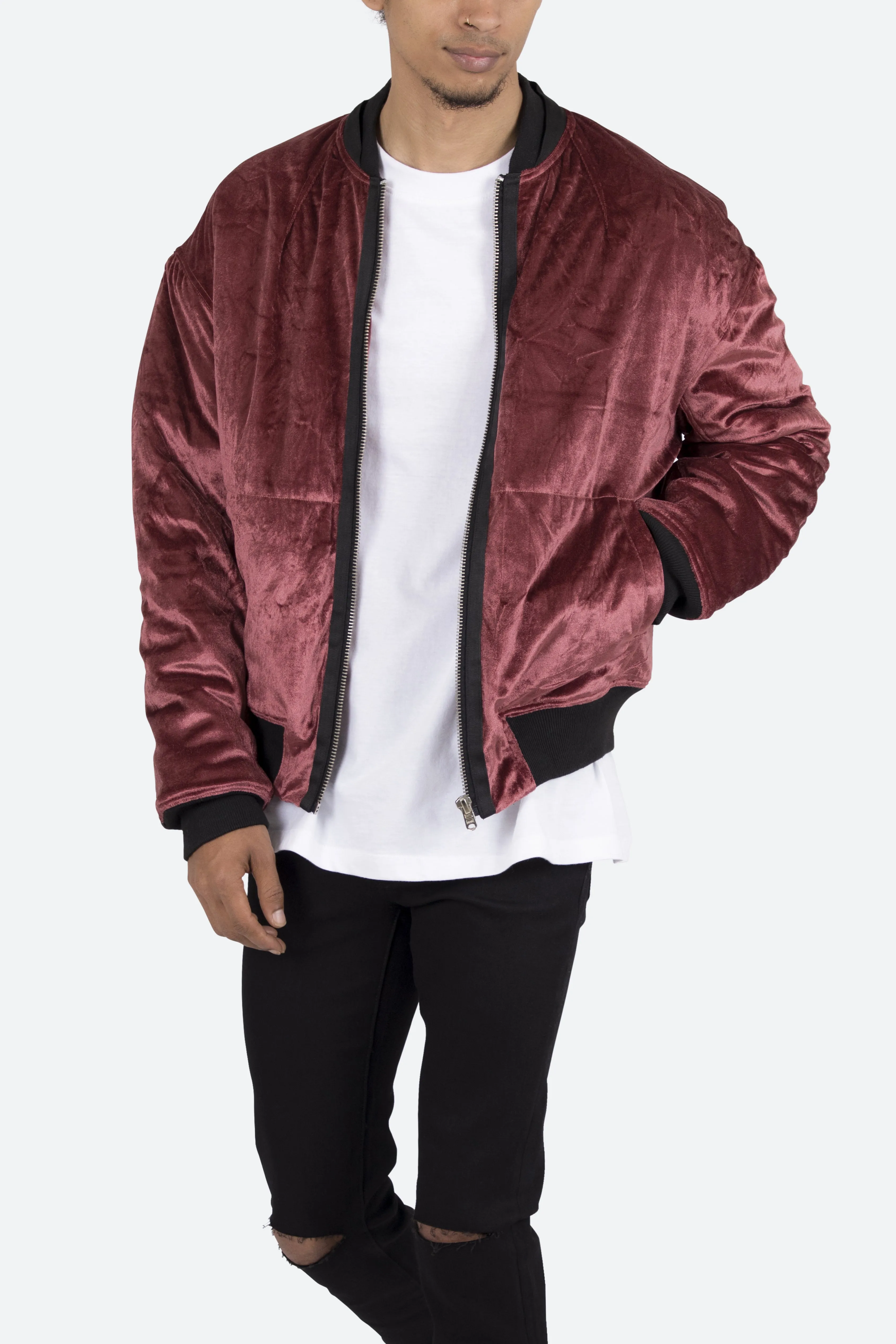 Velour Bomber Jacket - Burgundy sold by MNML product image thumbnail 2
