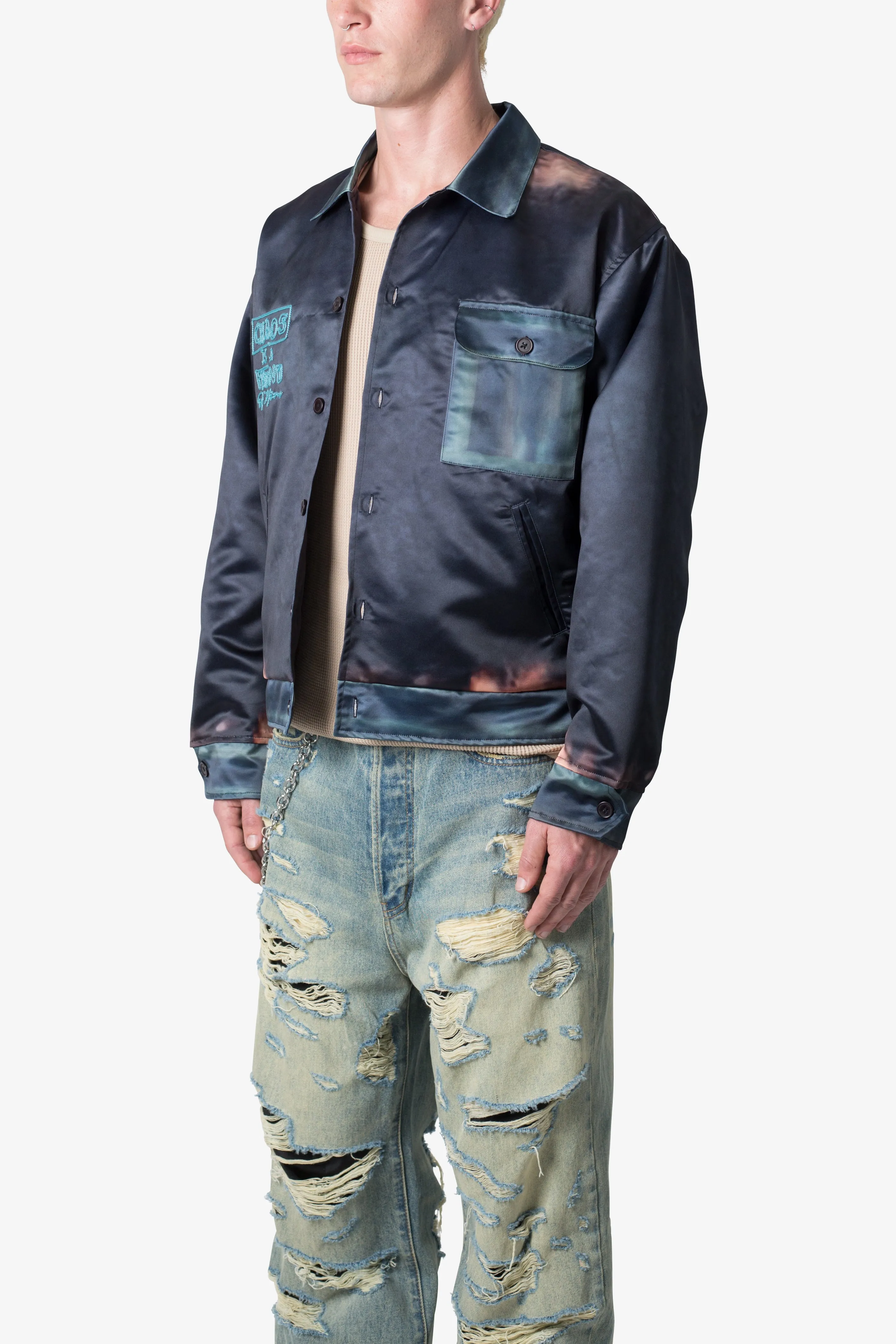 Satin Bomber Jacket - Washed Black sold by MNML product image thumbnail 3