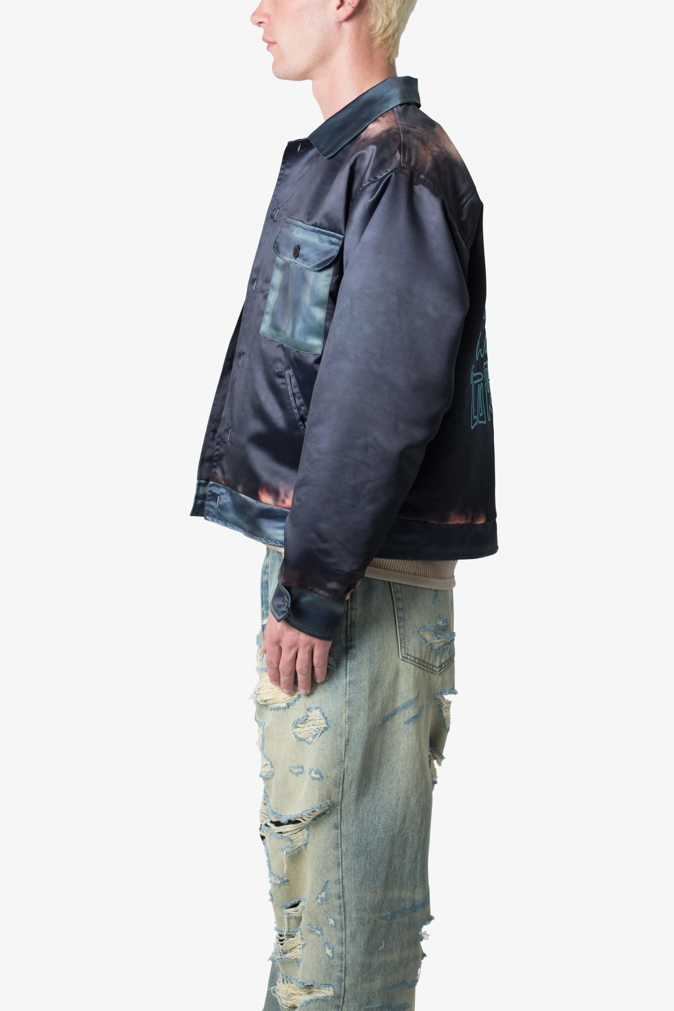 Satin Bomber Jacket - Washed Black sold by MNML product image thumbnail 4