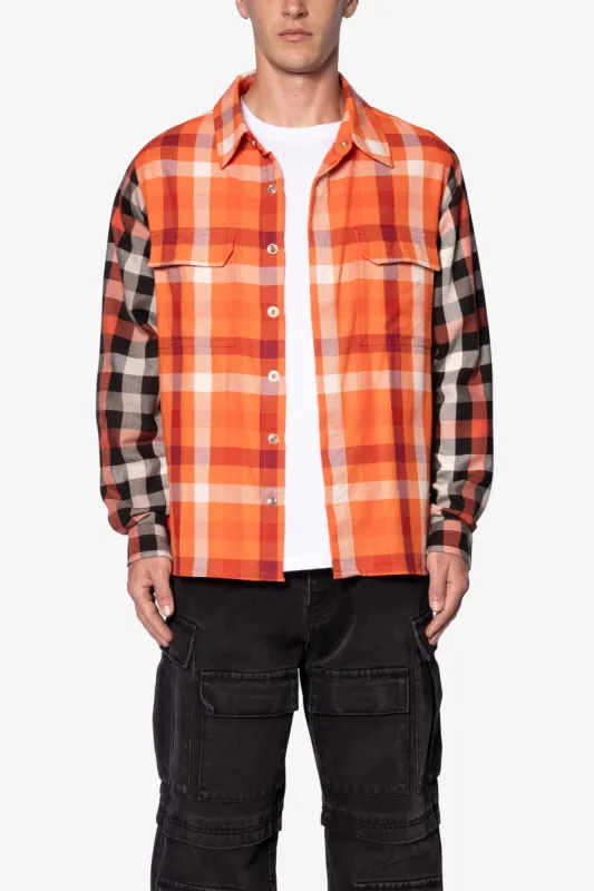 Checked Snap Front Shirt - Orange/Black sold by MNML