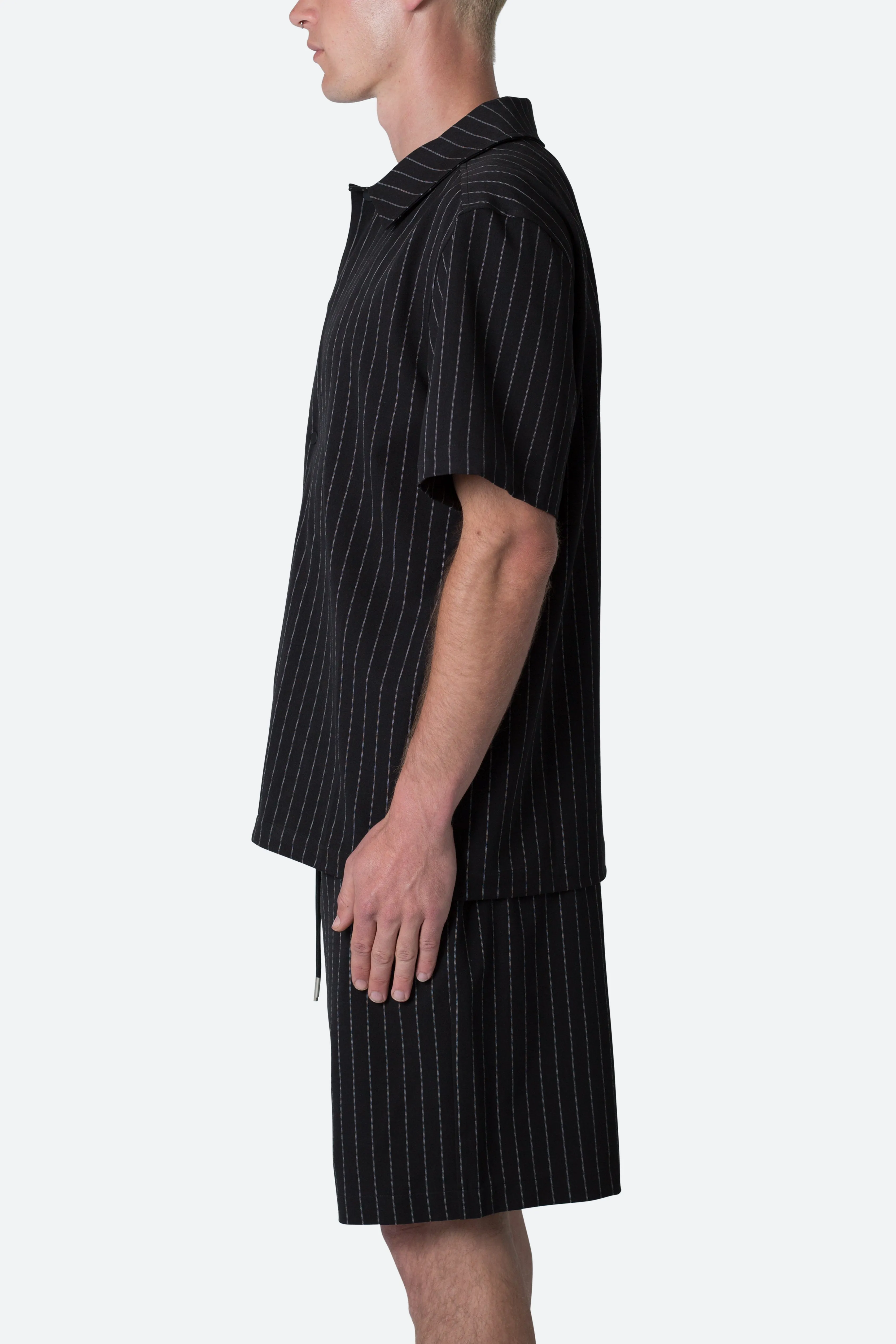 Pinstripe Short Sleeve Shirt - Black sold by MNML product image thumbnail 4