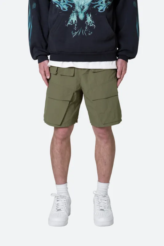 Nylon Cargo Traveler Shorts - Olive sold by MNML