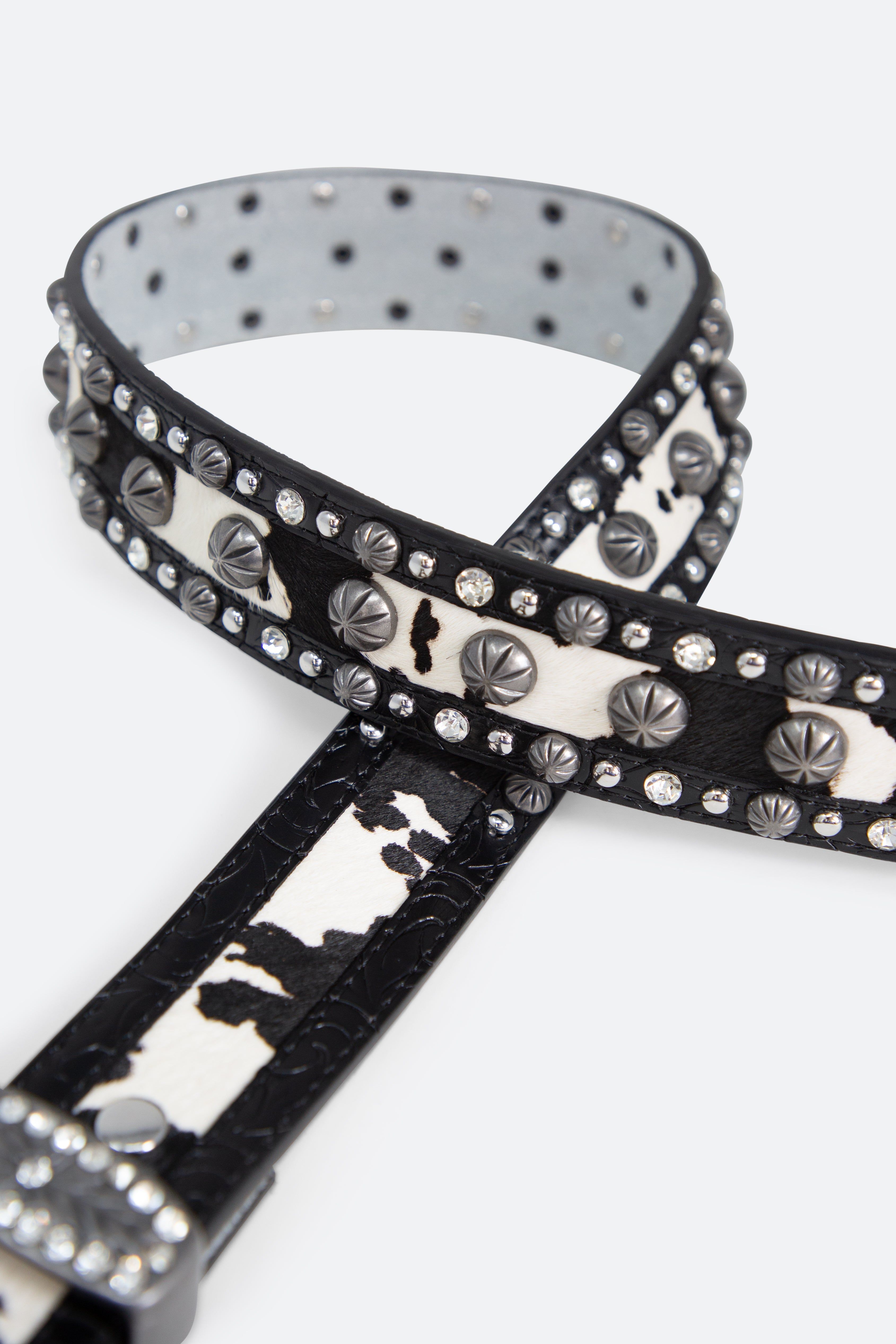 Cow Print Studded Belt - Black sold by MNML product image thumbnail 3