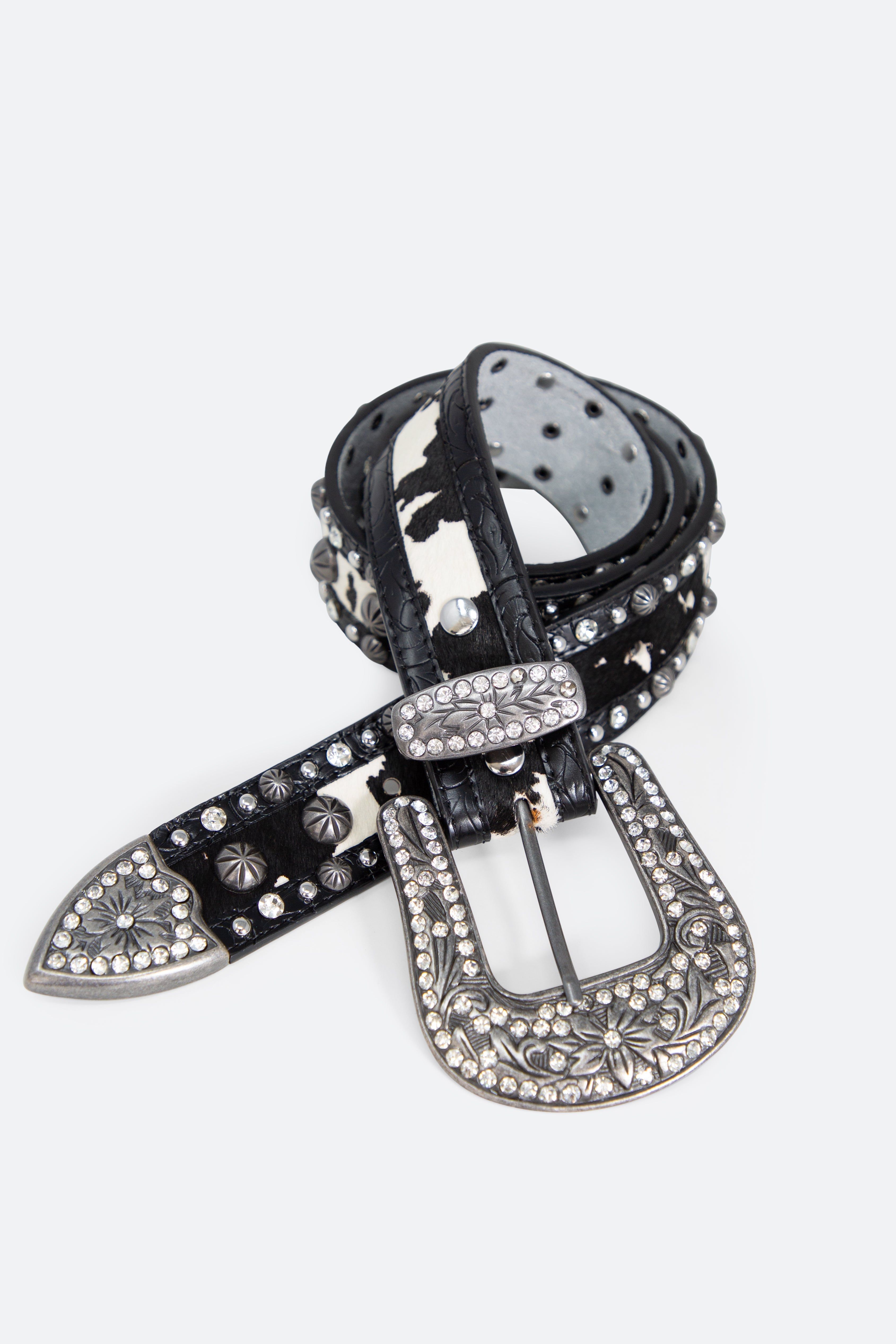 Cow Print Studded Belt - Black sold by MNML product image thumbnail 2