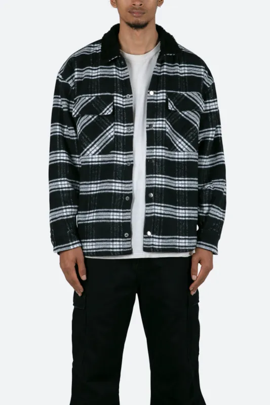 Sherpa Lined Flannel Shirt - Black/Natural sold by MNML