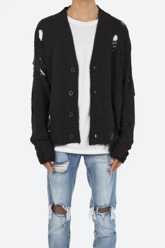 Distressed Cardigan - Black sold by MNML