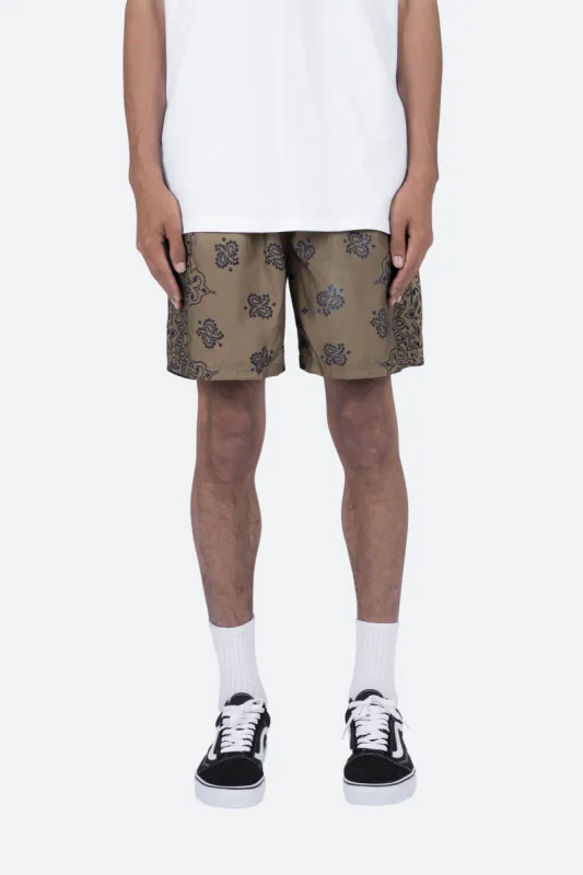 Nylon Paisley Shorts - Brown sold by MNML