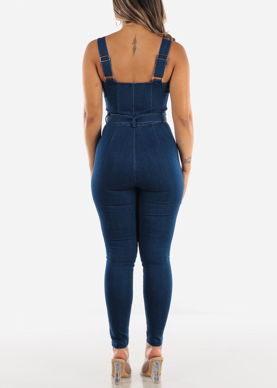 Sleeveless Denim Jumpsuit Dark Wash Belted sold by Moda product image thumbnail 3