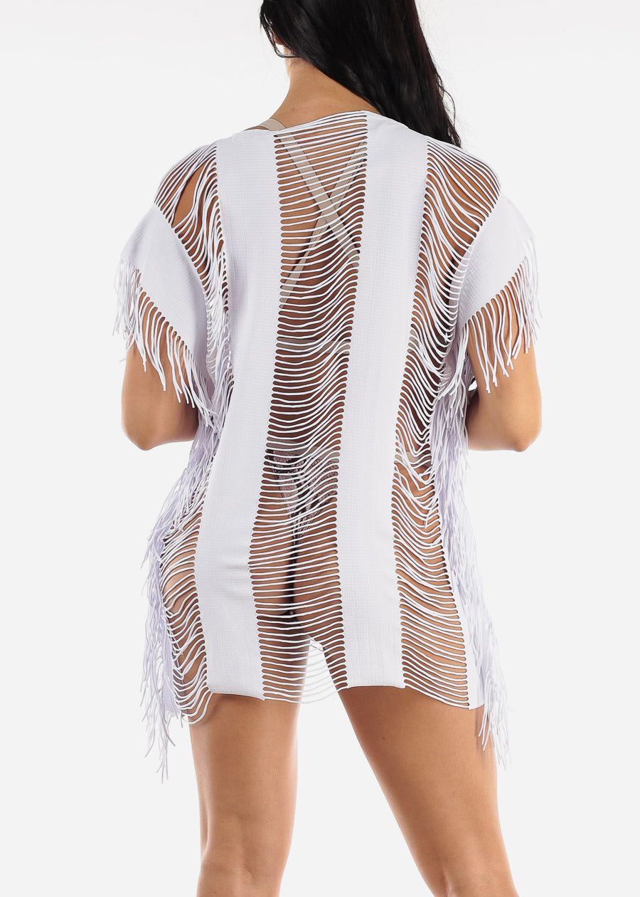 White Cover Up Dress Cut Out Fringe sold by Moda product image thumbnail 4