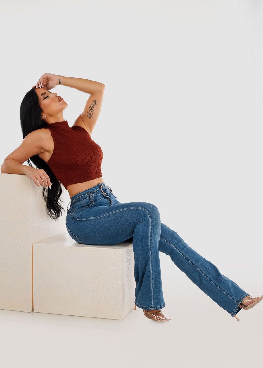 Super High Waisted Butt Lifting Blue Wash Flared Jeans sold by Moda product image thumbnail 2