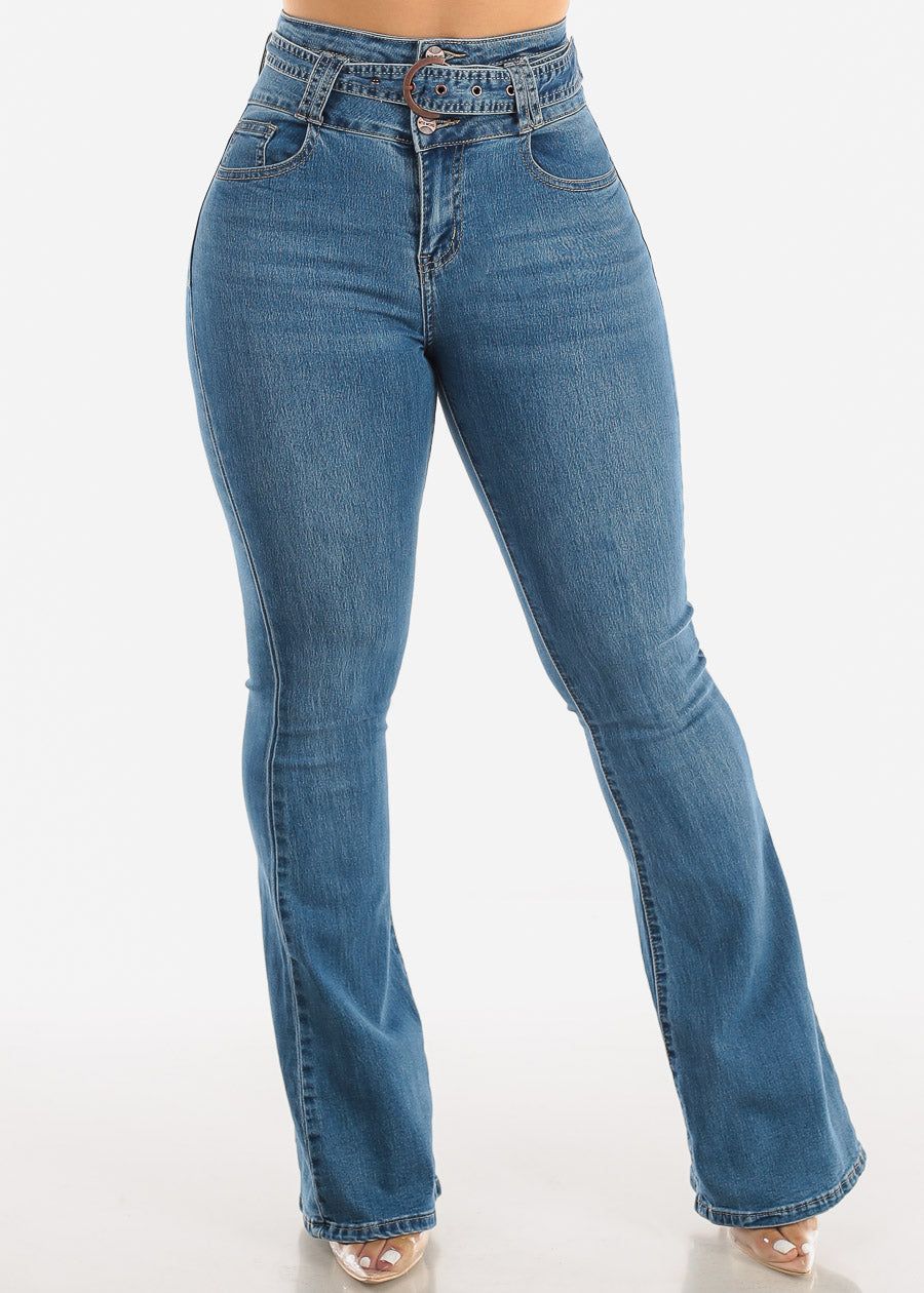 Super High Waisted Butt Lifting Blue Wash Flared Jeans sold by Moda product image thumbnail 3
