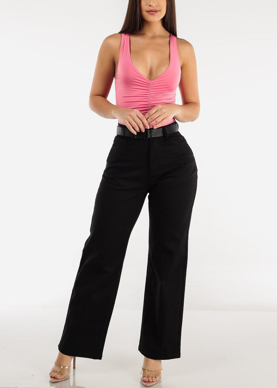 Sleeveless Deep Vneck Ruched Bodysuit Pink sold by Moda product image thumbnail 5