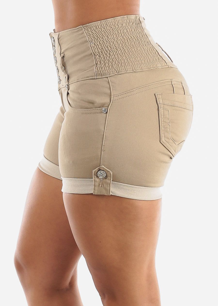 MX JEANS Butt Lift Spandex Waist Khaki Shorts sold by Moda product image thumbnail 4
