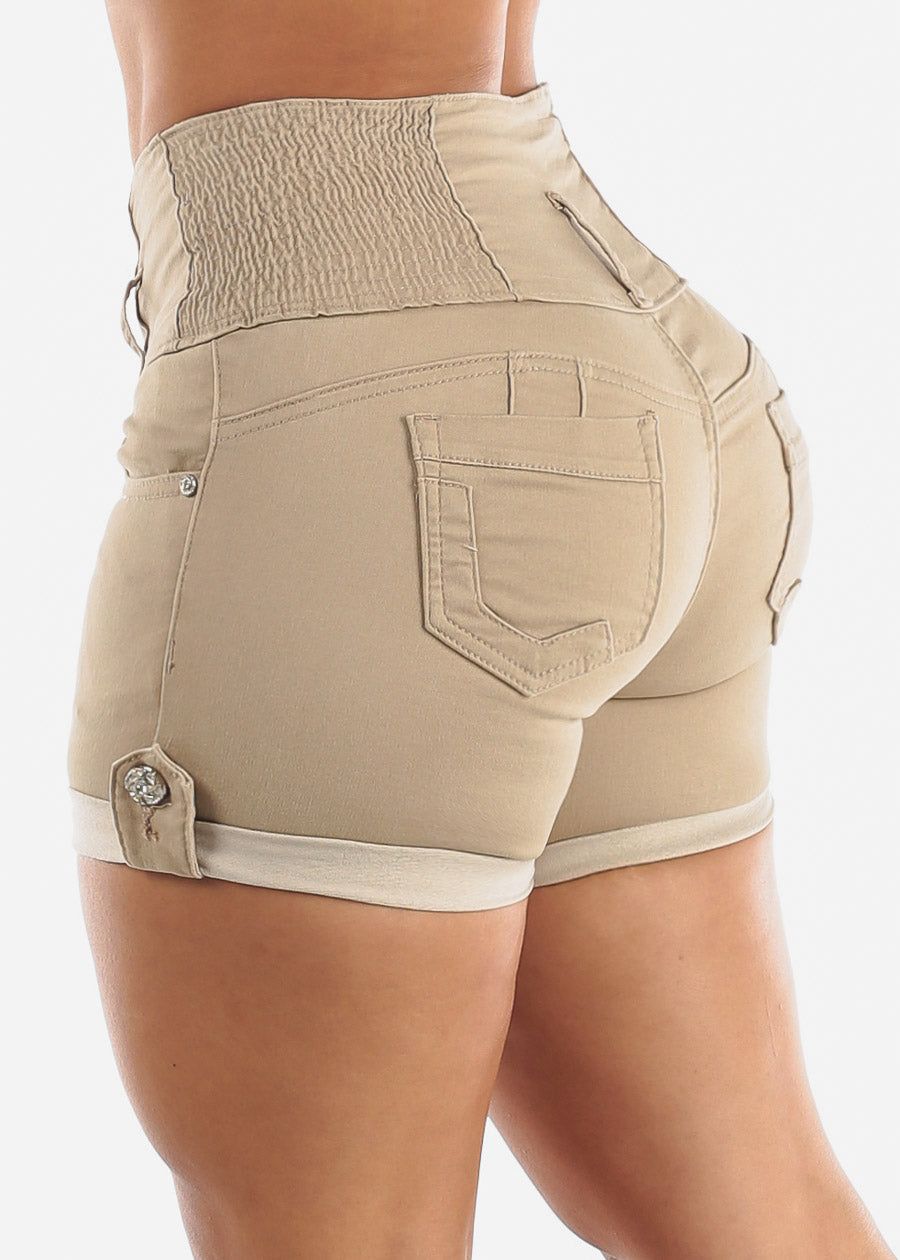 MX JEANS Butt Lift Spandex Waist Khaki Shorts sold by Moda