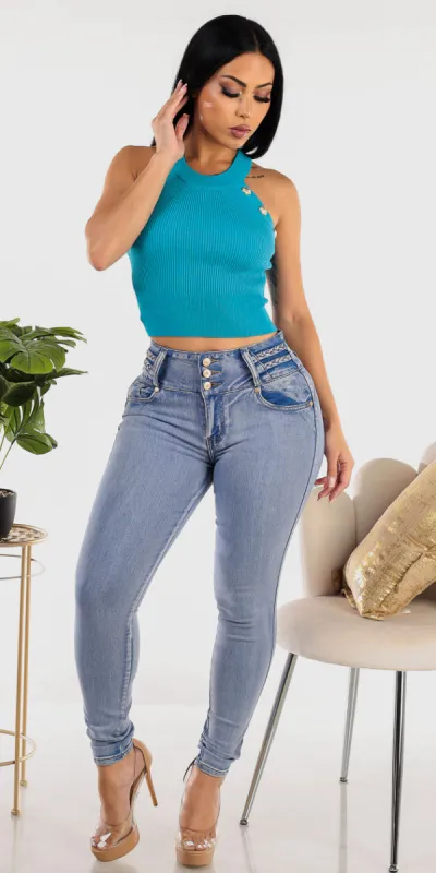Halter Butt Lift Denim Look sold by Moda