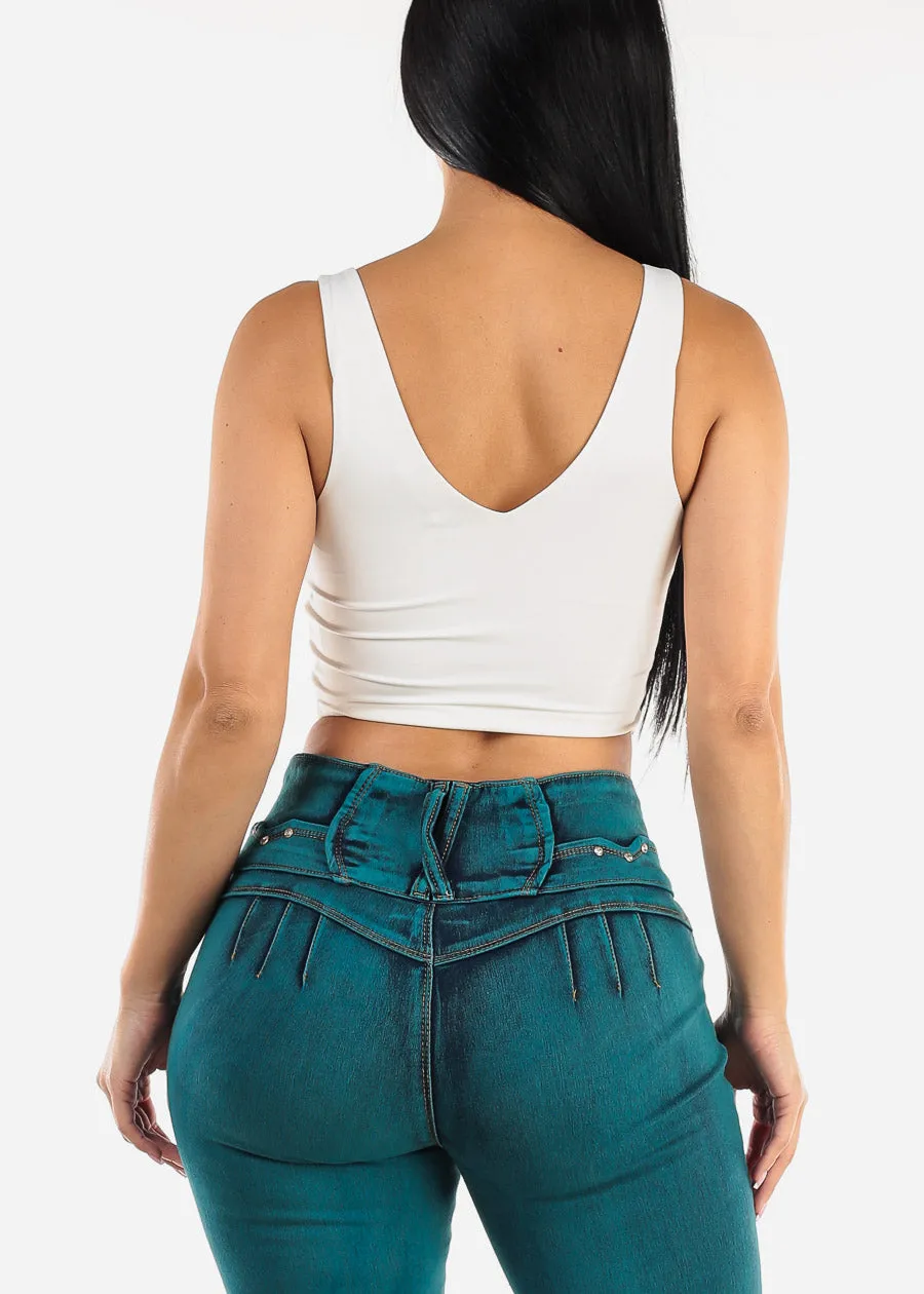 Double Layered White Vneck Crop Top sold by Moda product image thumbnail 4
