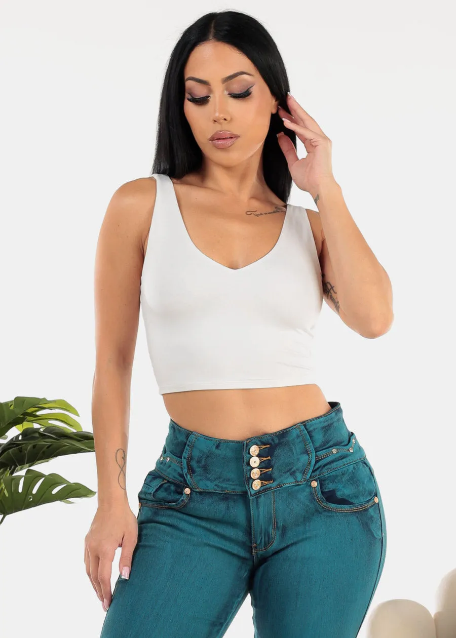 Double Layered White Vneck Crop Top sold by Moda