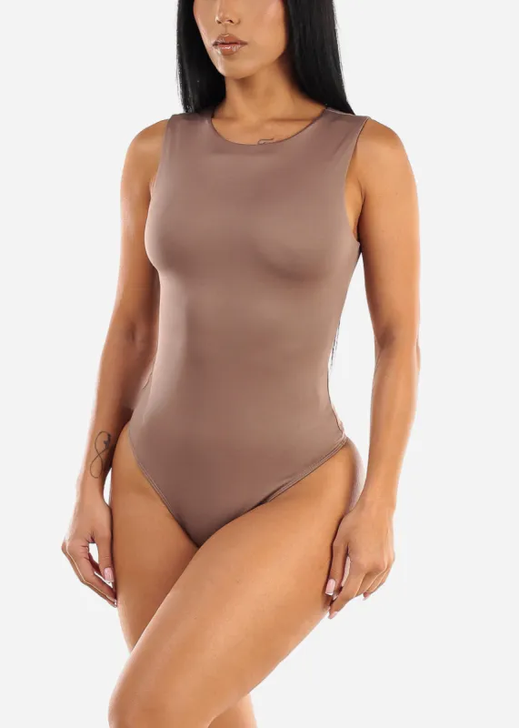 Sleeveless Crewneck Thong Bodysuit Brown sold by Moda