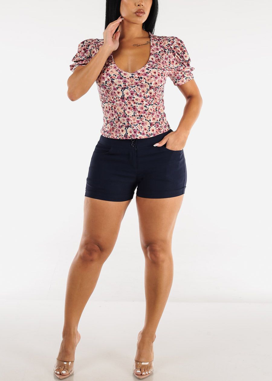 Navy Super High Waist Cuffed Dressy Shorts sold by Moda product image thumbnail 2