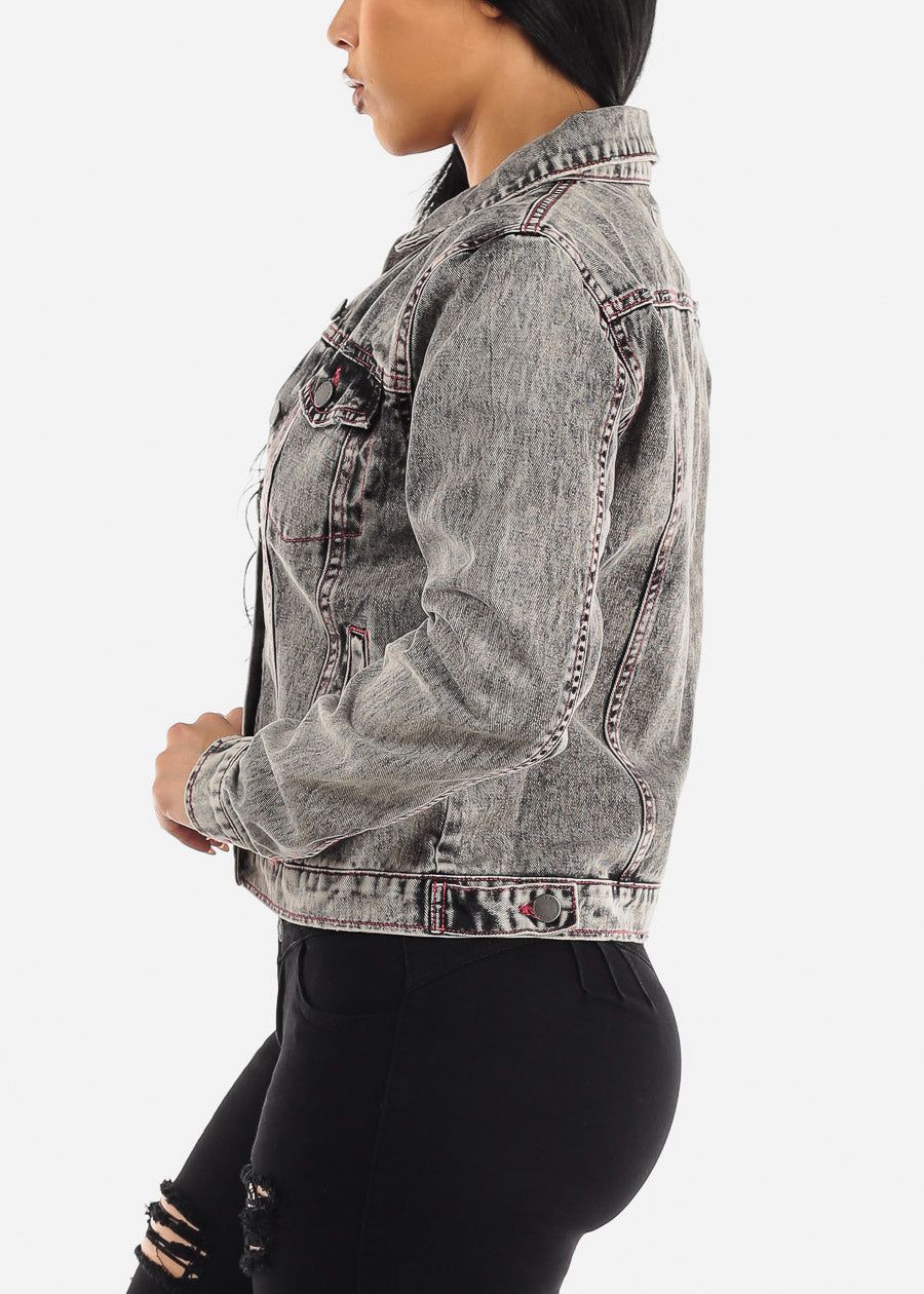 Long Sleeve Button Up Acid Wash Denim Jacket sold by Moda product image thumbnail 3
