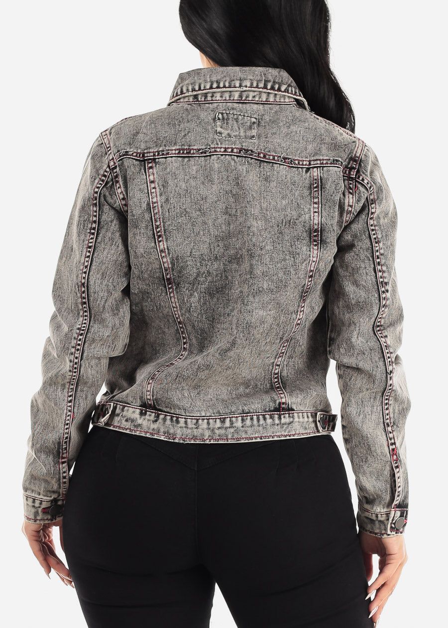 Long Sleeve Button Up Acid Wash Denim Jacket sold by Moda product image thumbnail 4
