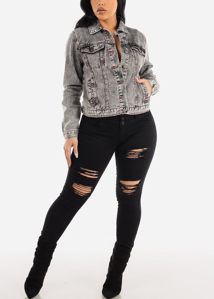 Long Sleeve Button Up Acid Wash Denim Jacket sold by Moda product image thumbnail 2