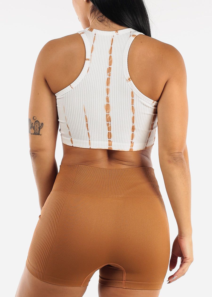 Ribbed Tie Dye Seamless Active Cropped Top White & Brown sold by Moda product image thumbnail 4