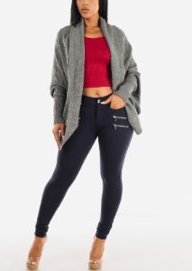 Mid Rise Navy Skinny Pants w Zipper Detail sold by Moda