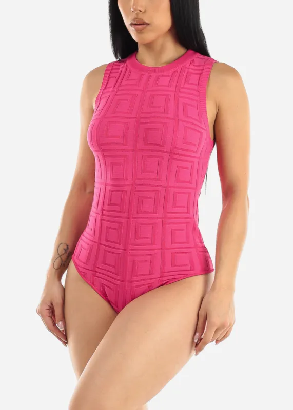 Sleeveless Crewneck Textured Bodysuit Hot Pink sold by Moda