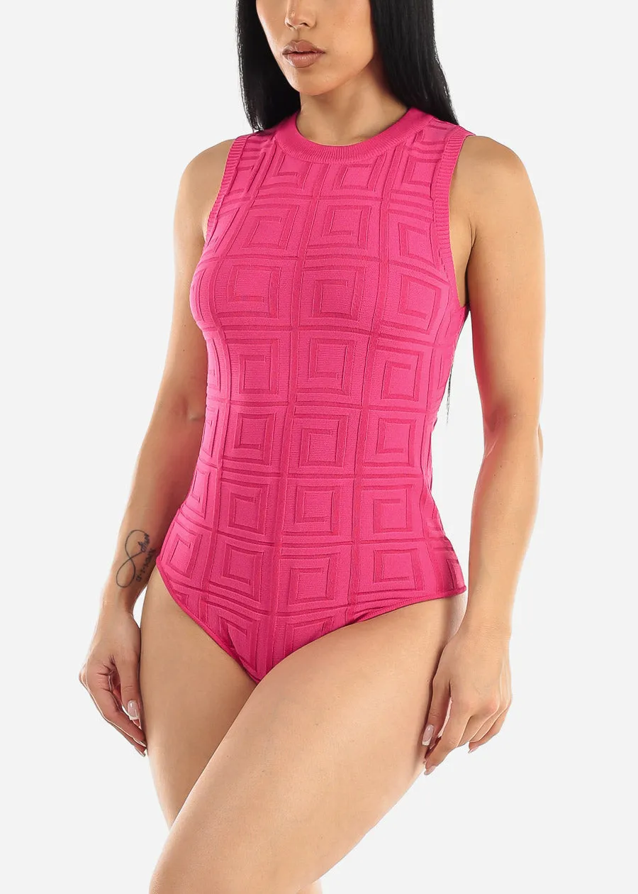 Sleeveless Crewneck Textured Bodysuit Hot Pink sold by Moda