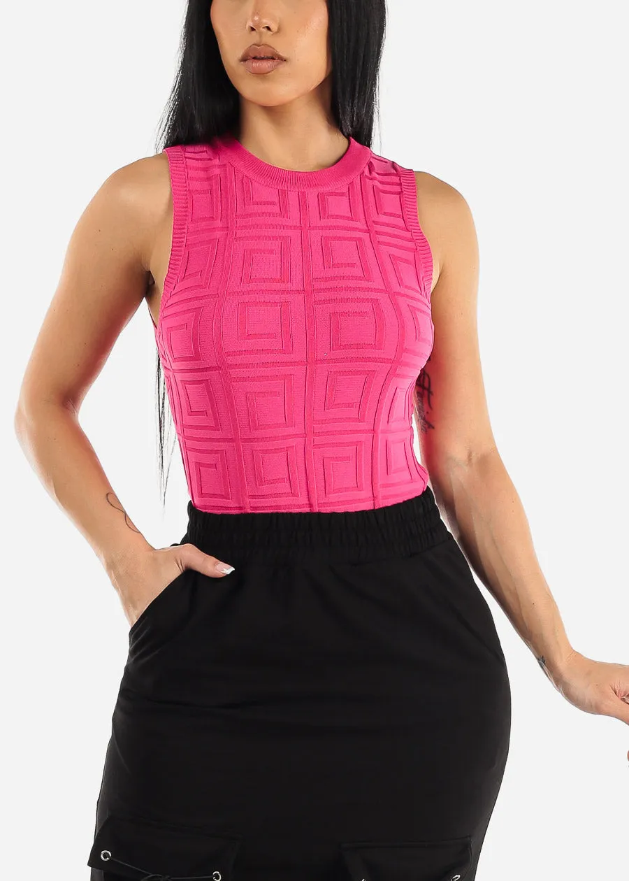 Sleeveless Crewneck Textured Bodysuit Hot Pink sold by Moda product image thumbnail 5